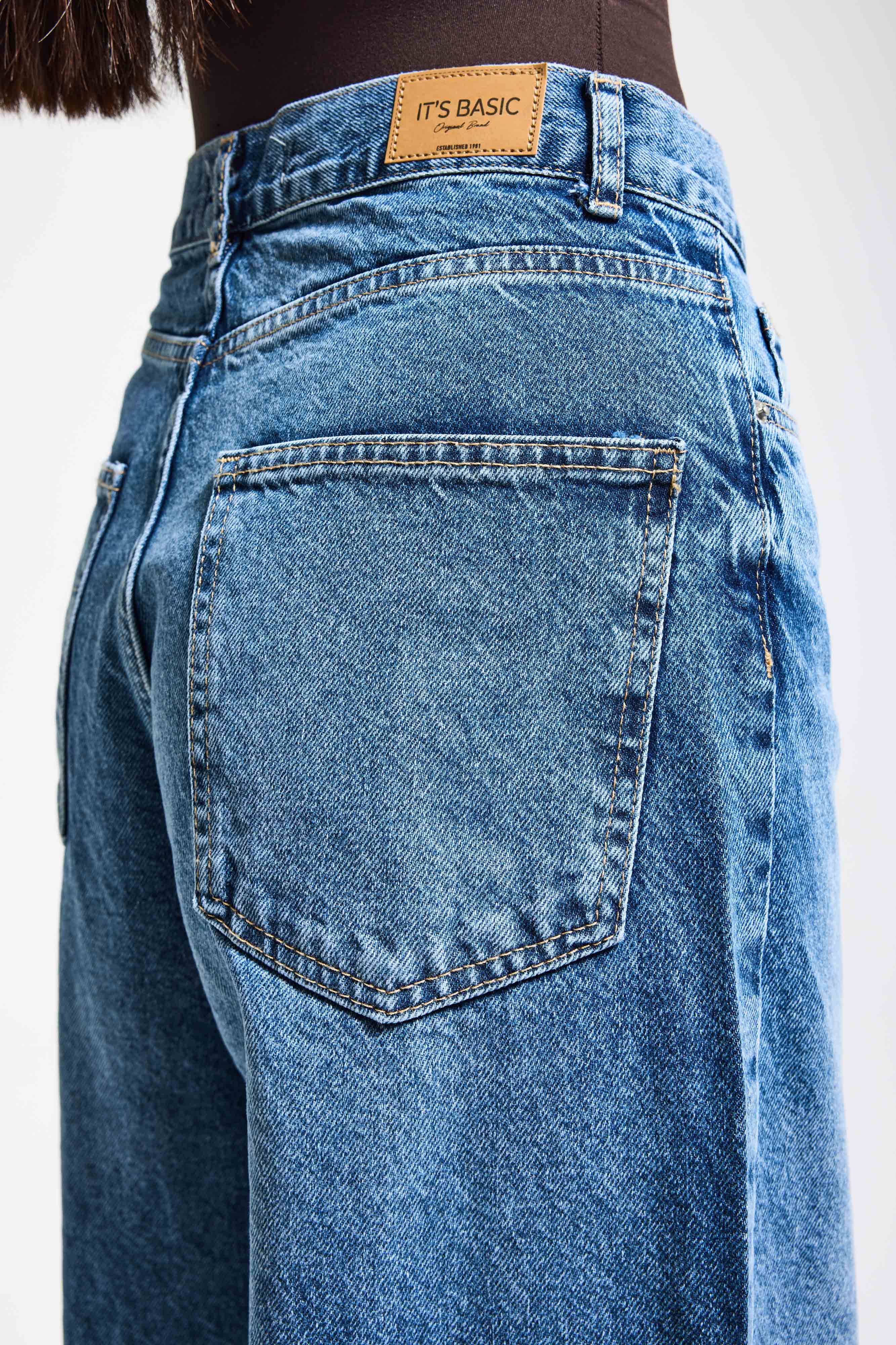 Kadın Mavi Cindy 4s6-4 Skater Fit Bol Kesim %100 Koton Denim Jean