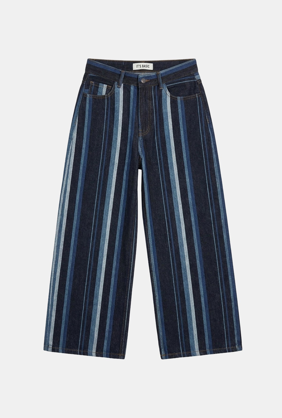 Kadın Mavi Çizgi Desen 7w6-2 Cullote Fit Tasarım Denim Jean