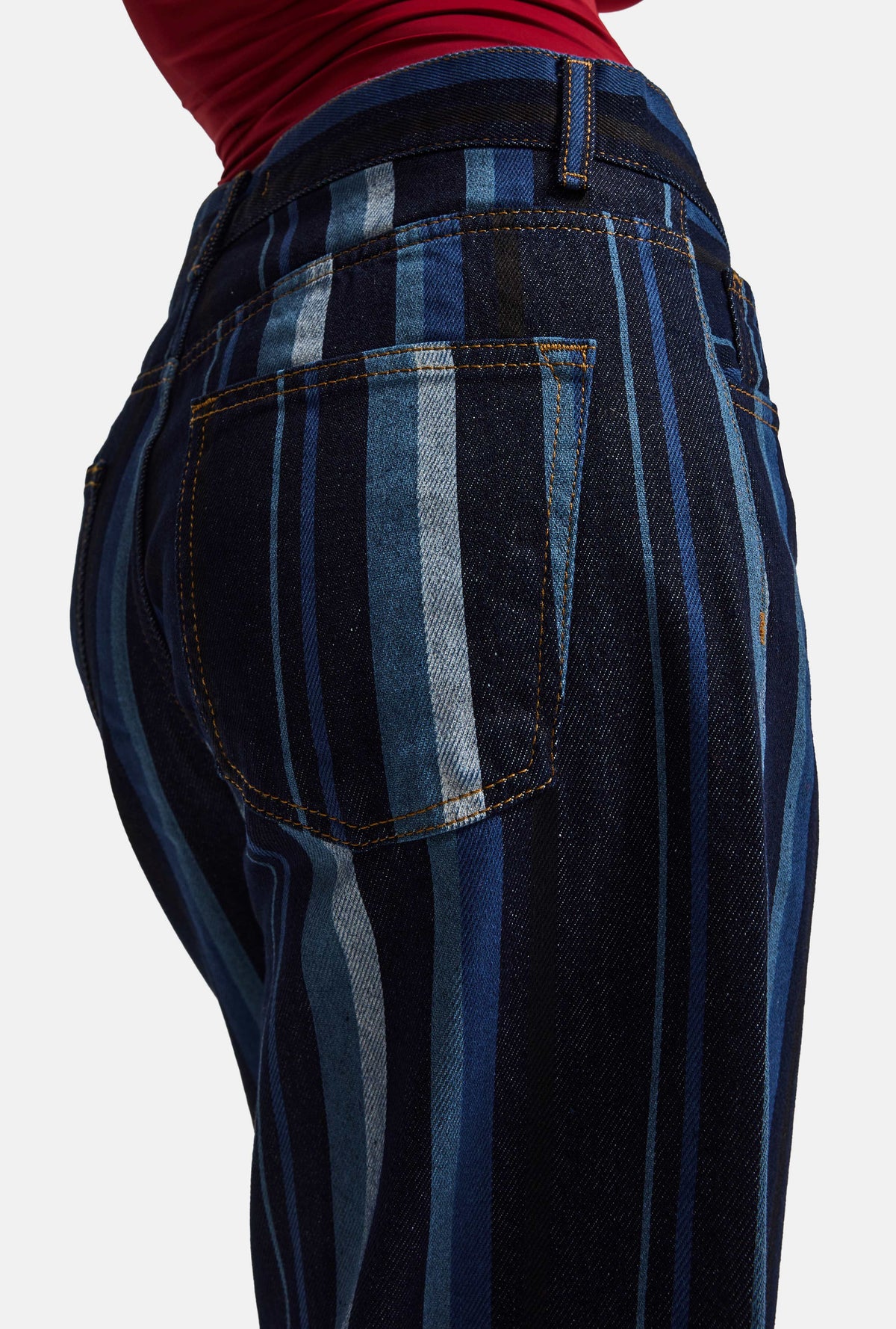 Kadın Mavi Çizgi Desen 7w6-2 Cullote Fit Tasarım Denim Jean