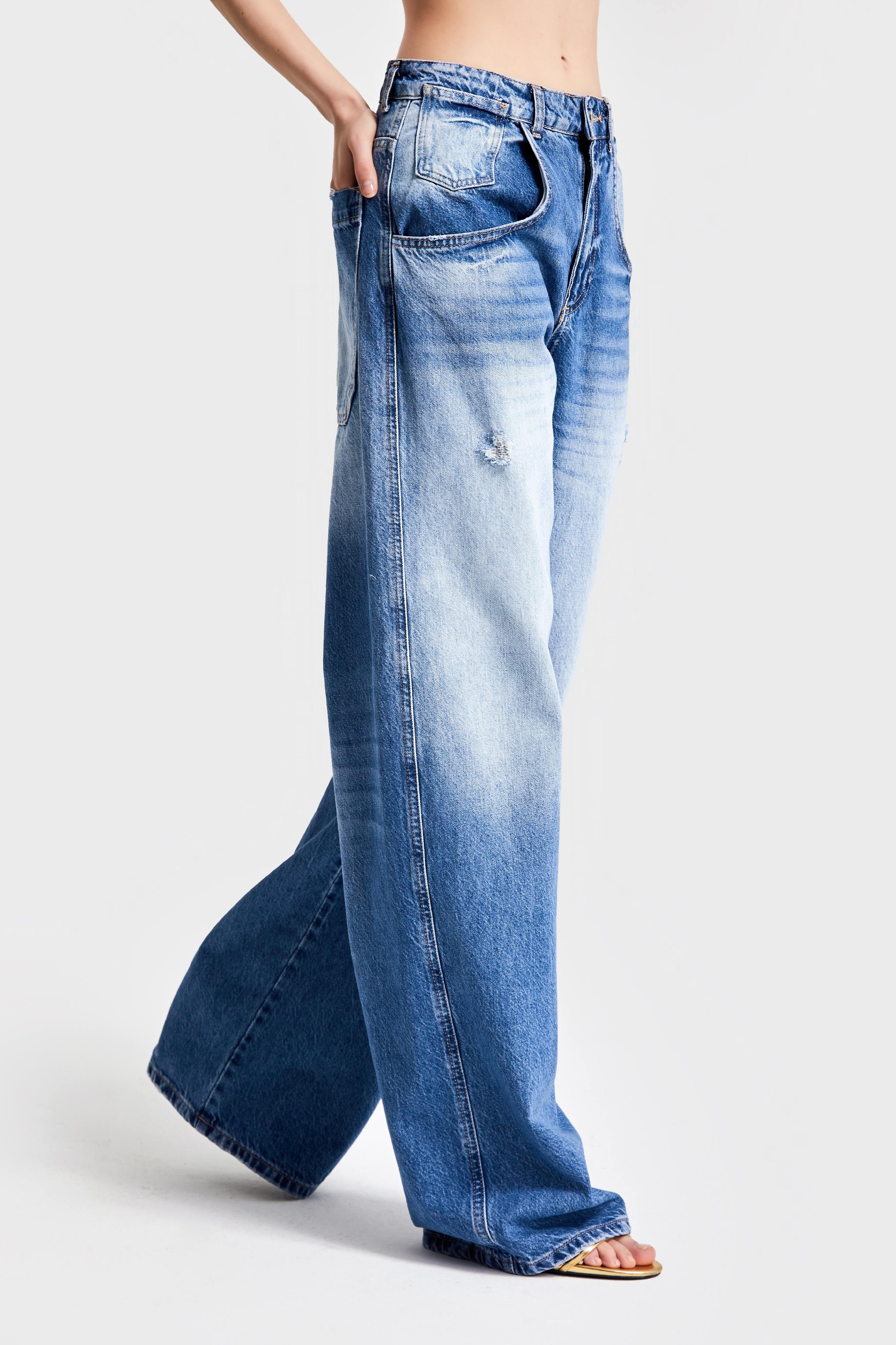 Kadın Mavi Kot Rengi 10S5-4 Skater Baggy Fit %100 Koton Denim