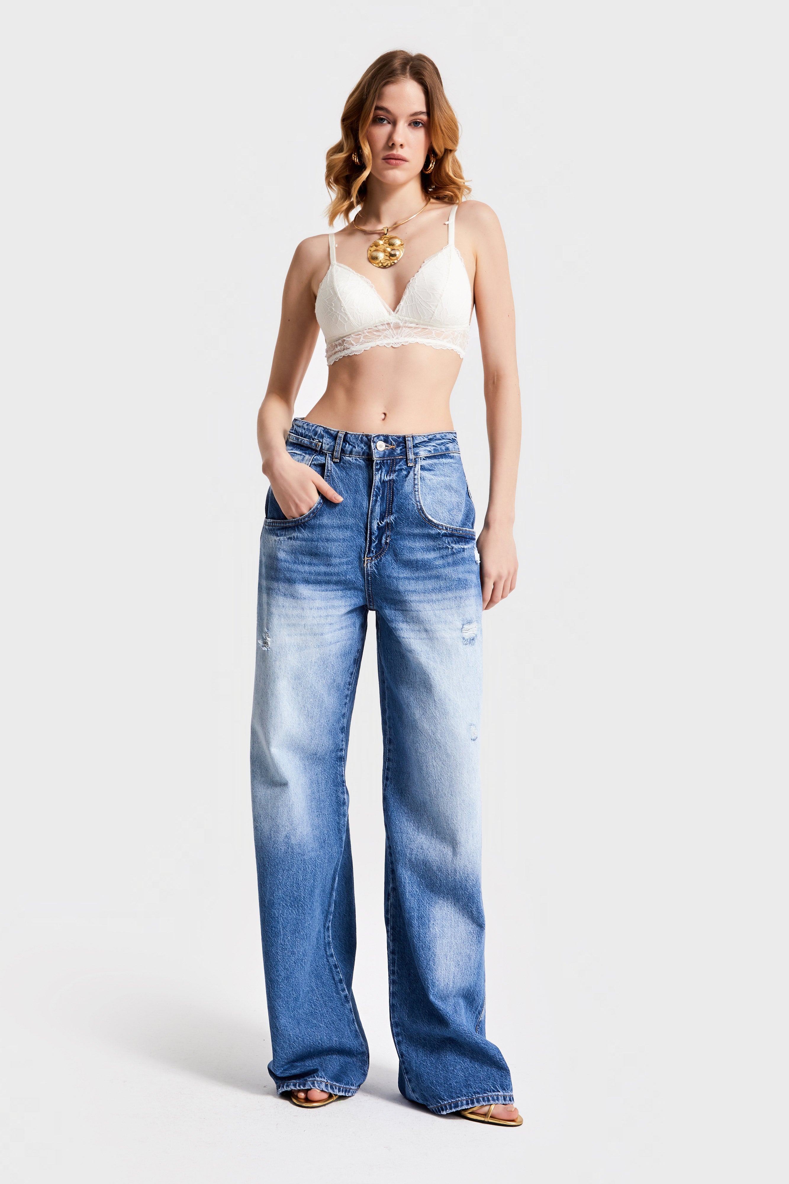 Kadın Mavi Kot Rengi 10S5-4 Skater Baggy Fit %100 Koton Denim