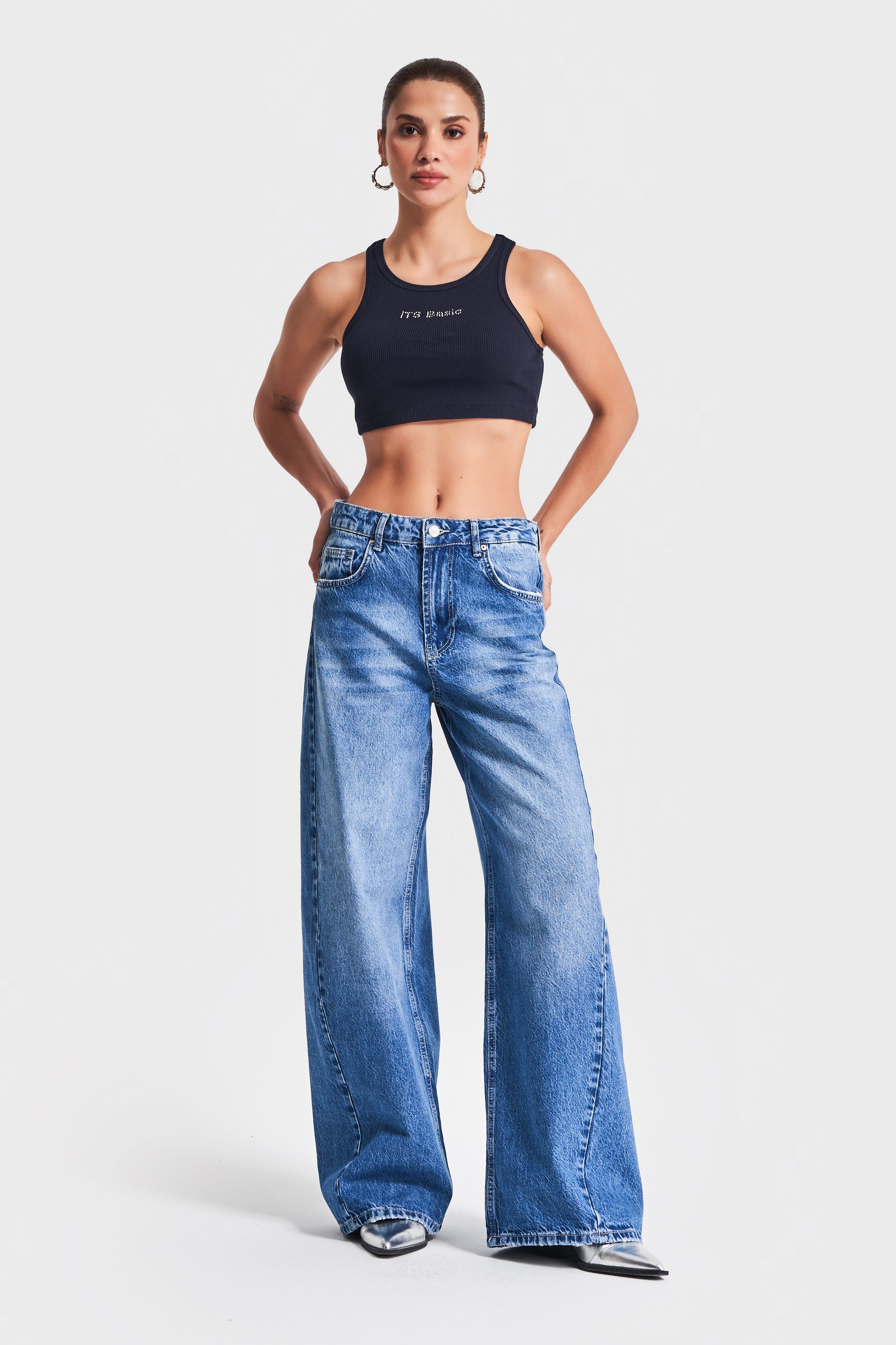 Kadın Mavi Kot Rengi 2S54 Palazzo Fit %100 Koton Denim