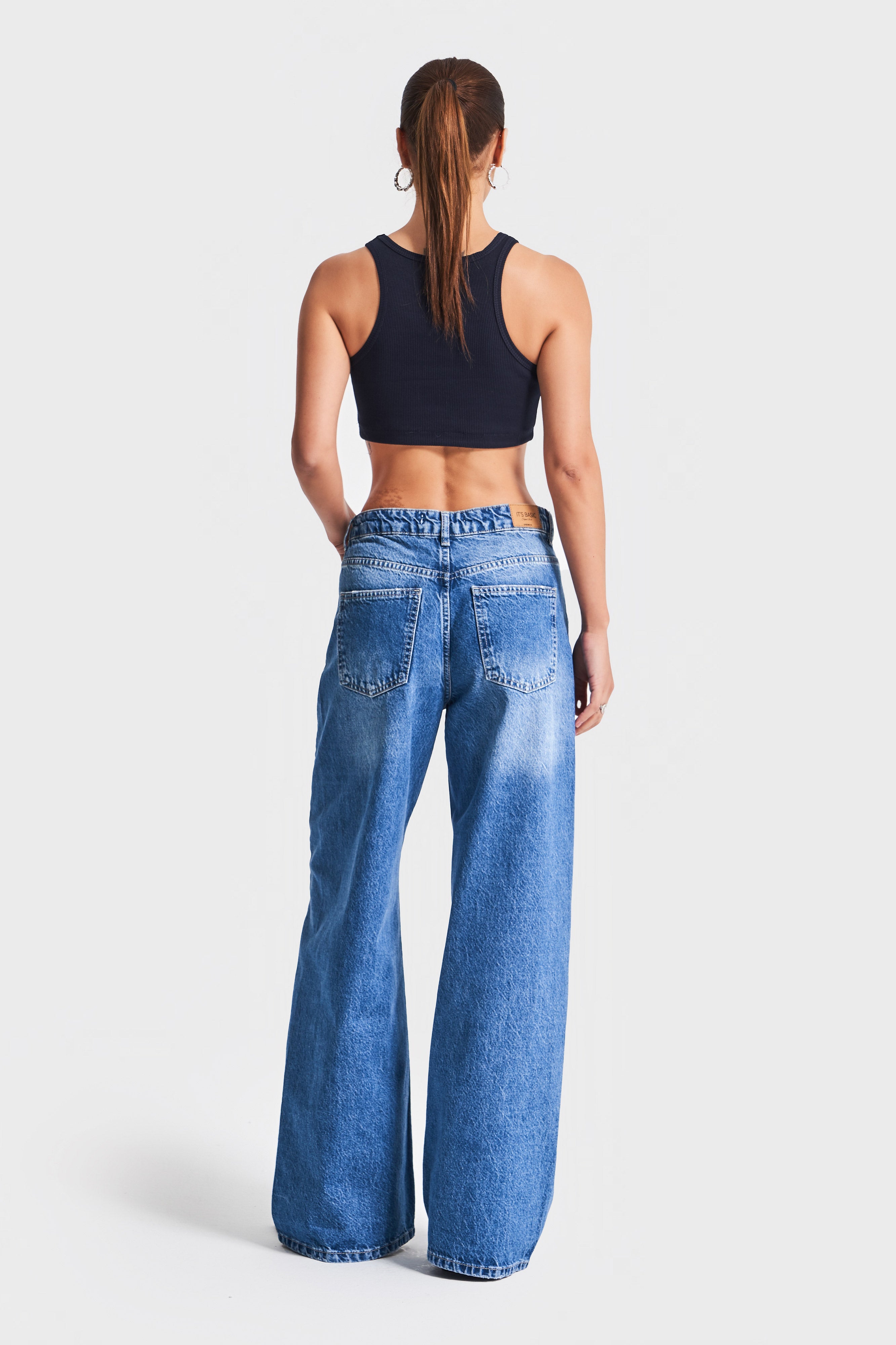 Kadın Mavi Kot Rengi 2S54 Palazzo Fit %100 Koton Denim