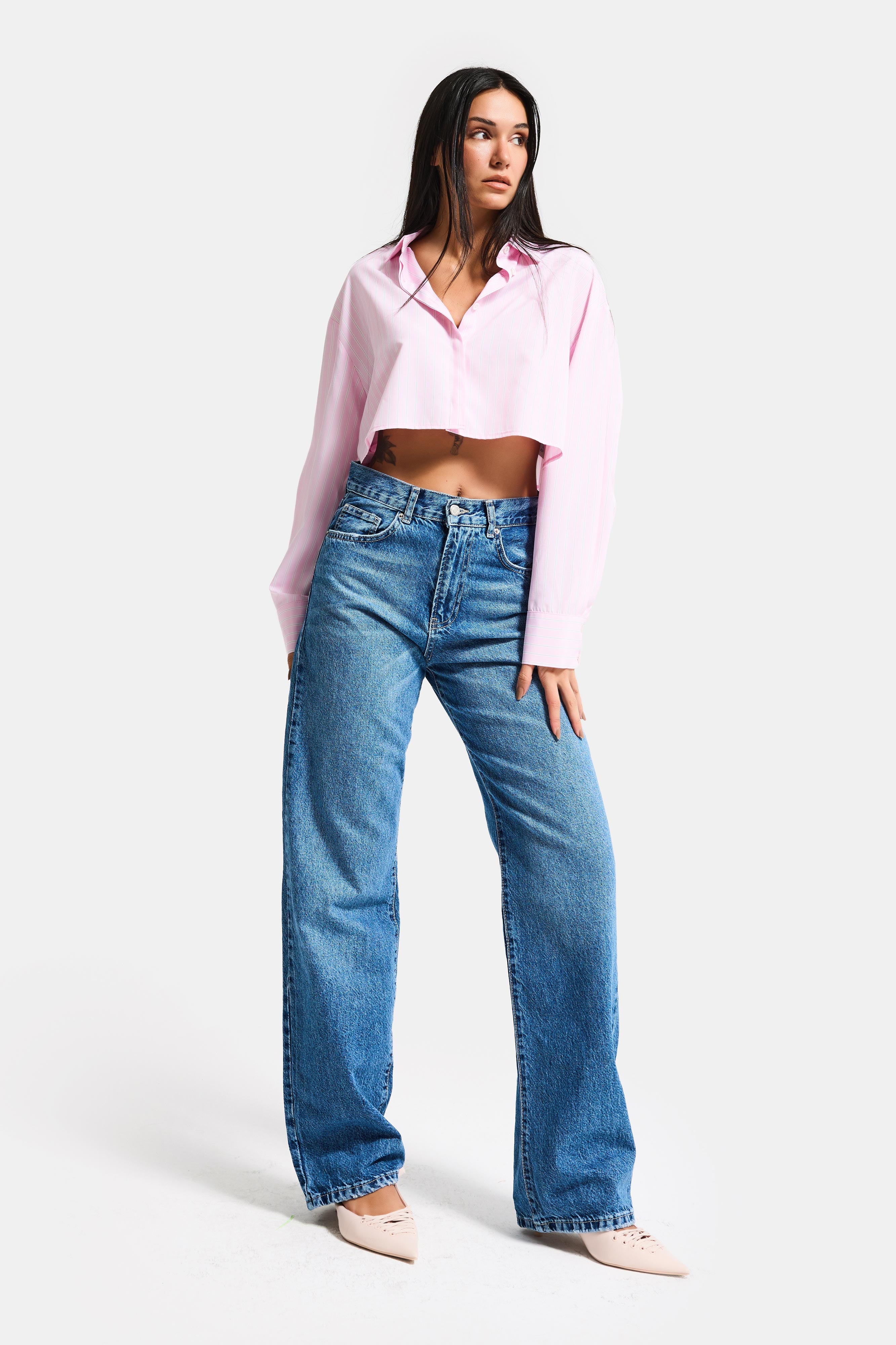 Kadın Mavi Lora 2s6-4 Loose Fit Orta Bel %100 Koton Denim Jean