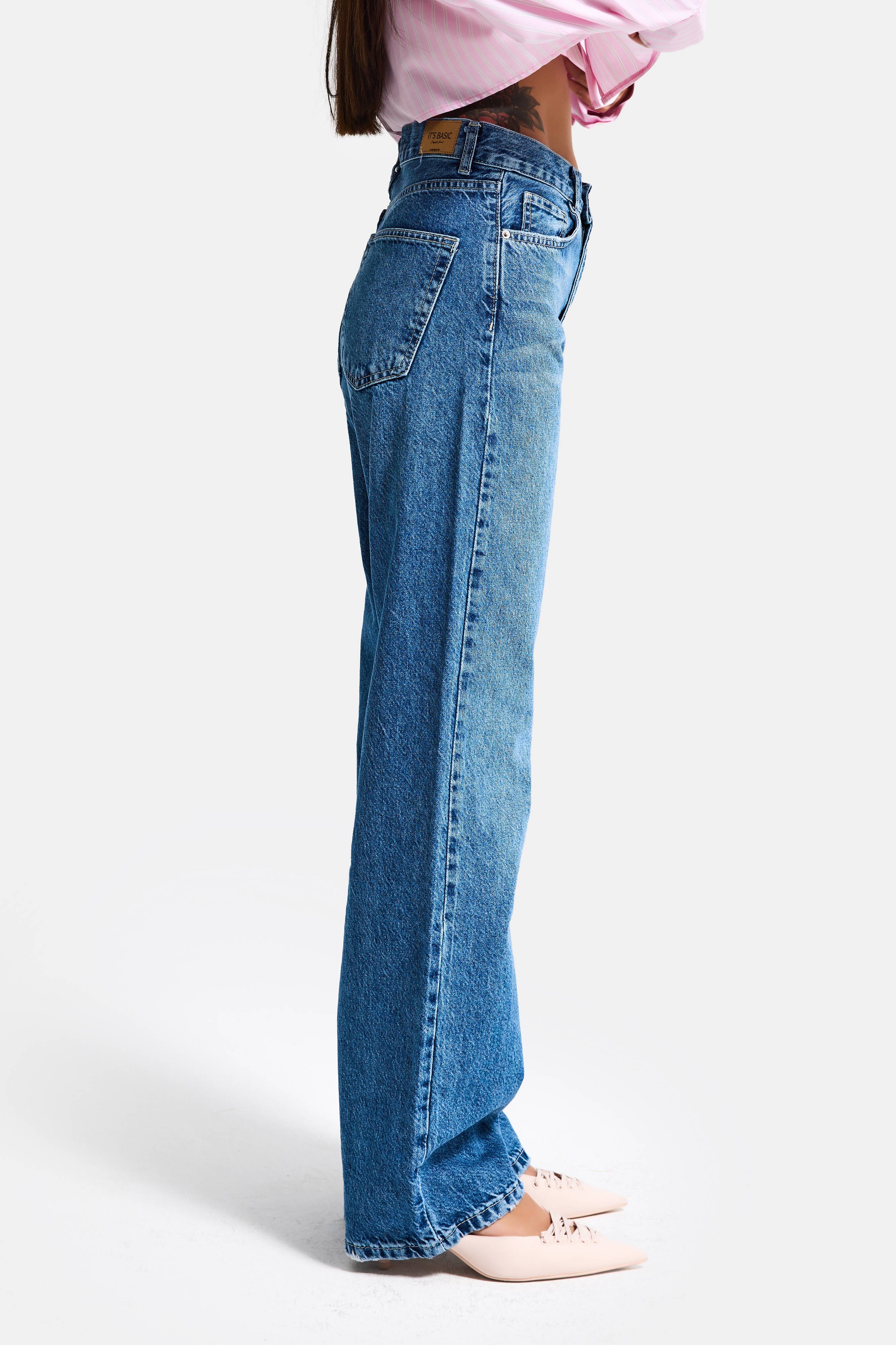 Kadın Mavi Lora 2s6-4 Loose Fit Orta Bel %100 Koton Denim Jean