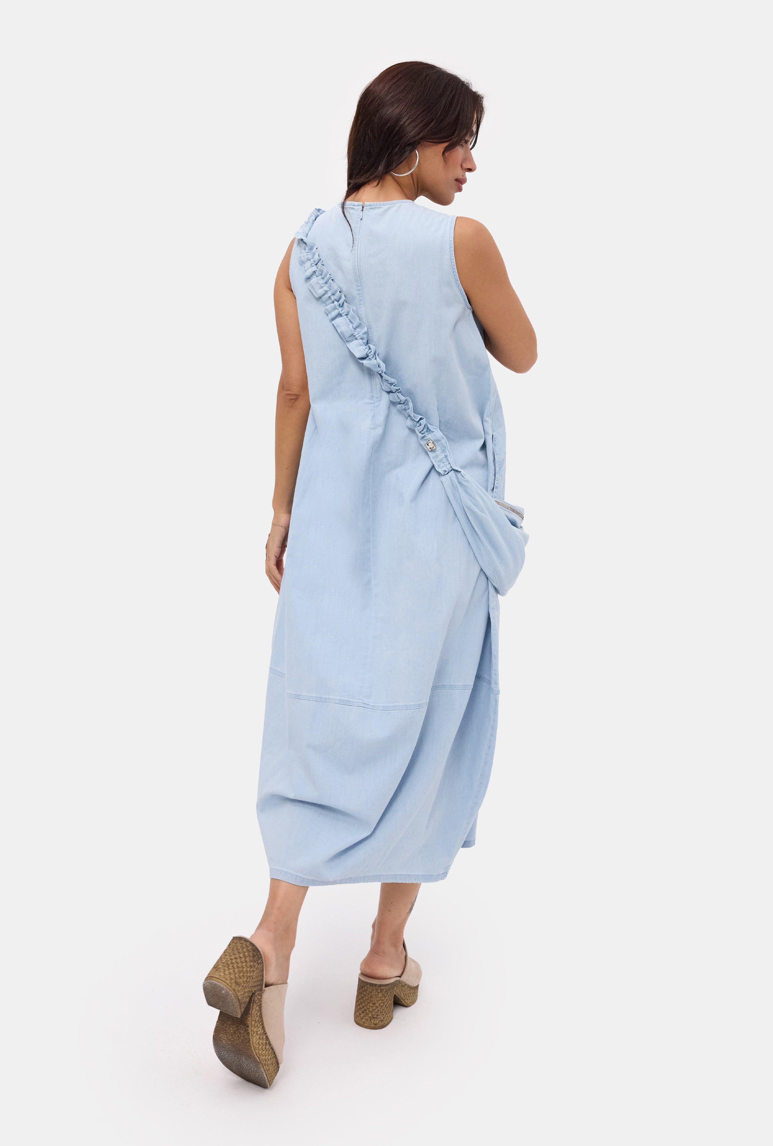 Kadın Mavi Oversize 2'li Tasarım Çanta ve Elbise