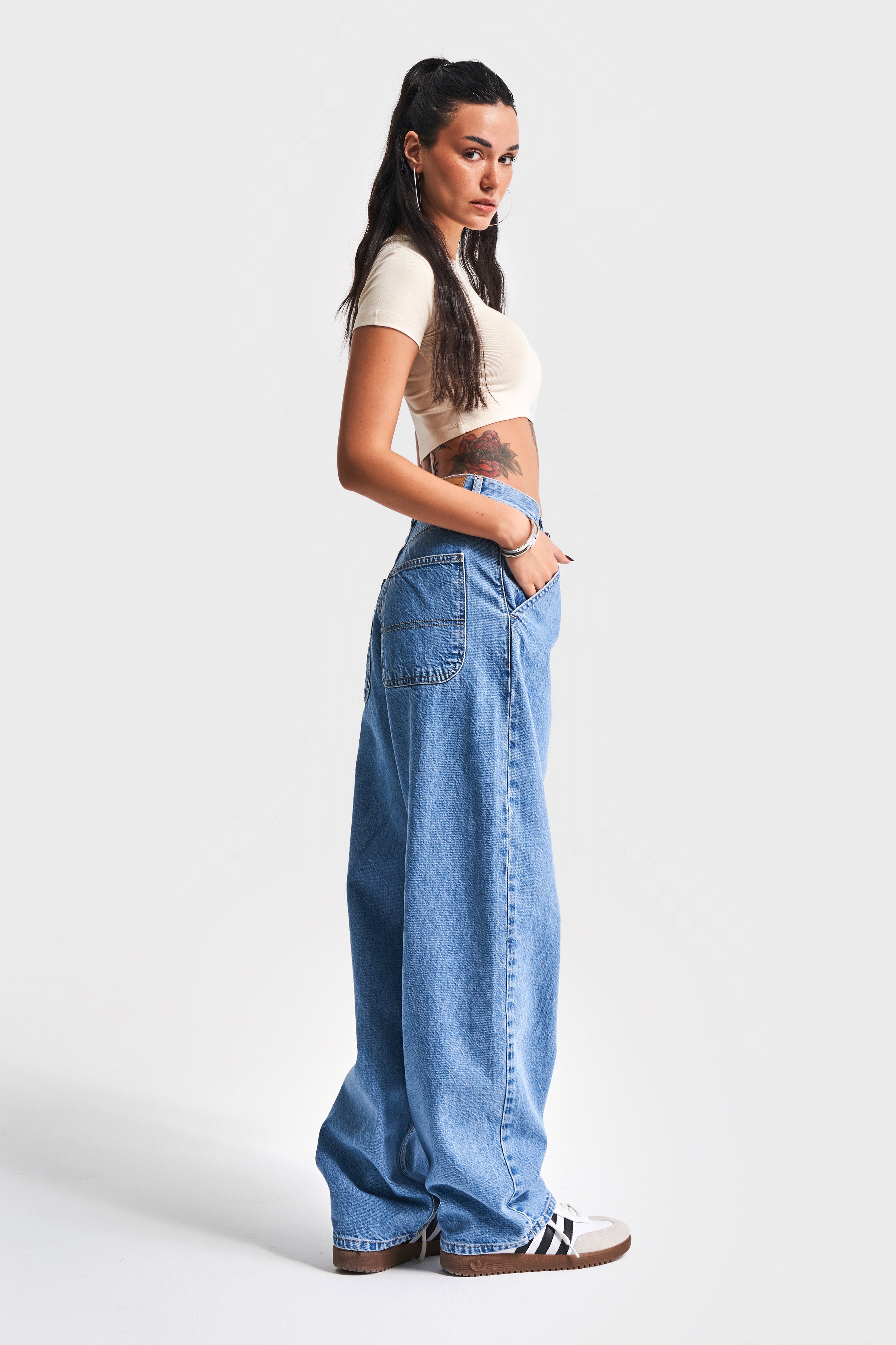 Женские джинсы свободного кроя синего цвета Juniper 1S5-4, 100% хлопок, приталенный крой