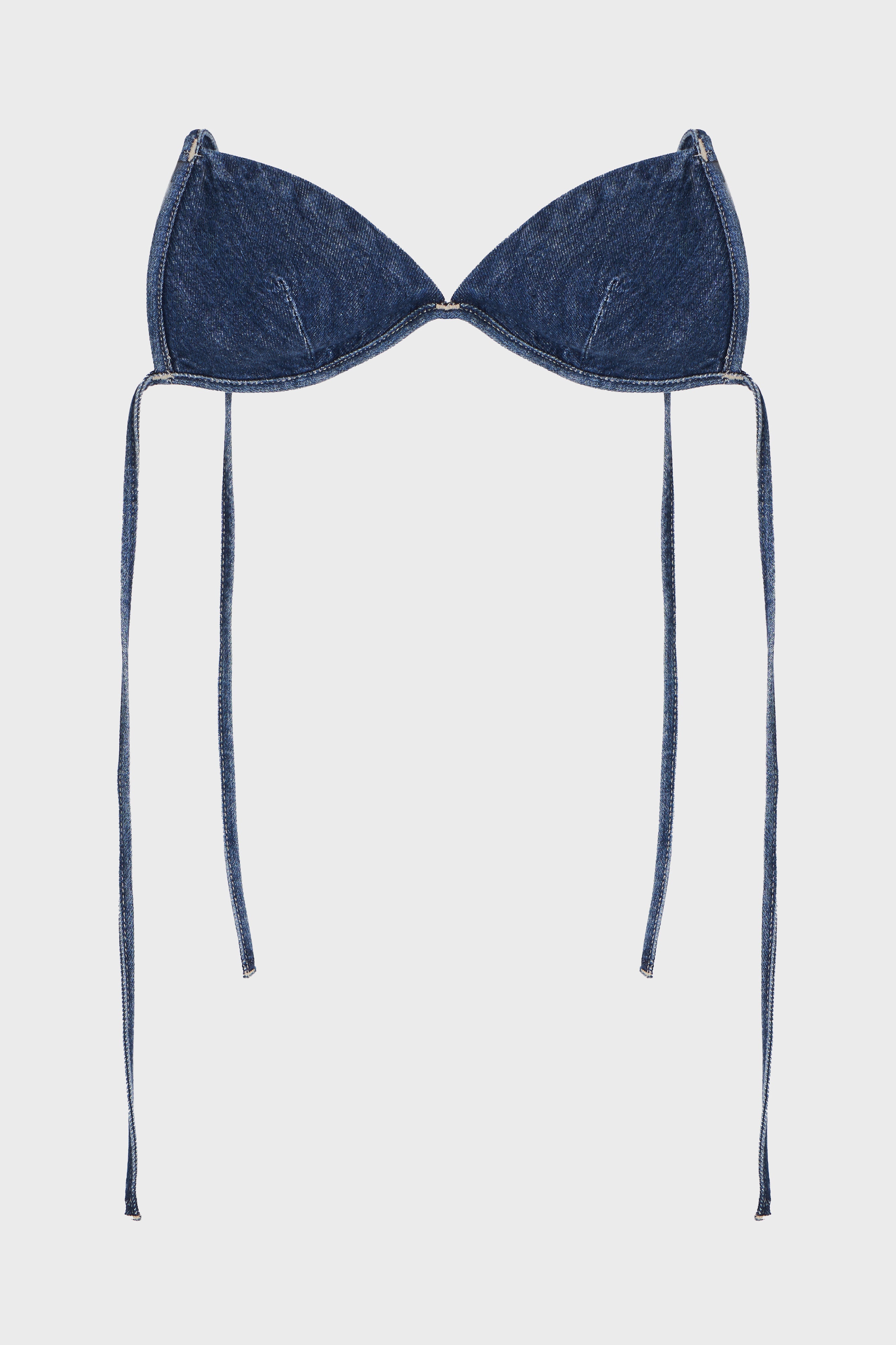 Kadın Mavi Renk 1s5-5 %100 Koton Denim Kumaş Arkadan İpli Denim Bikini Üstü