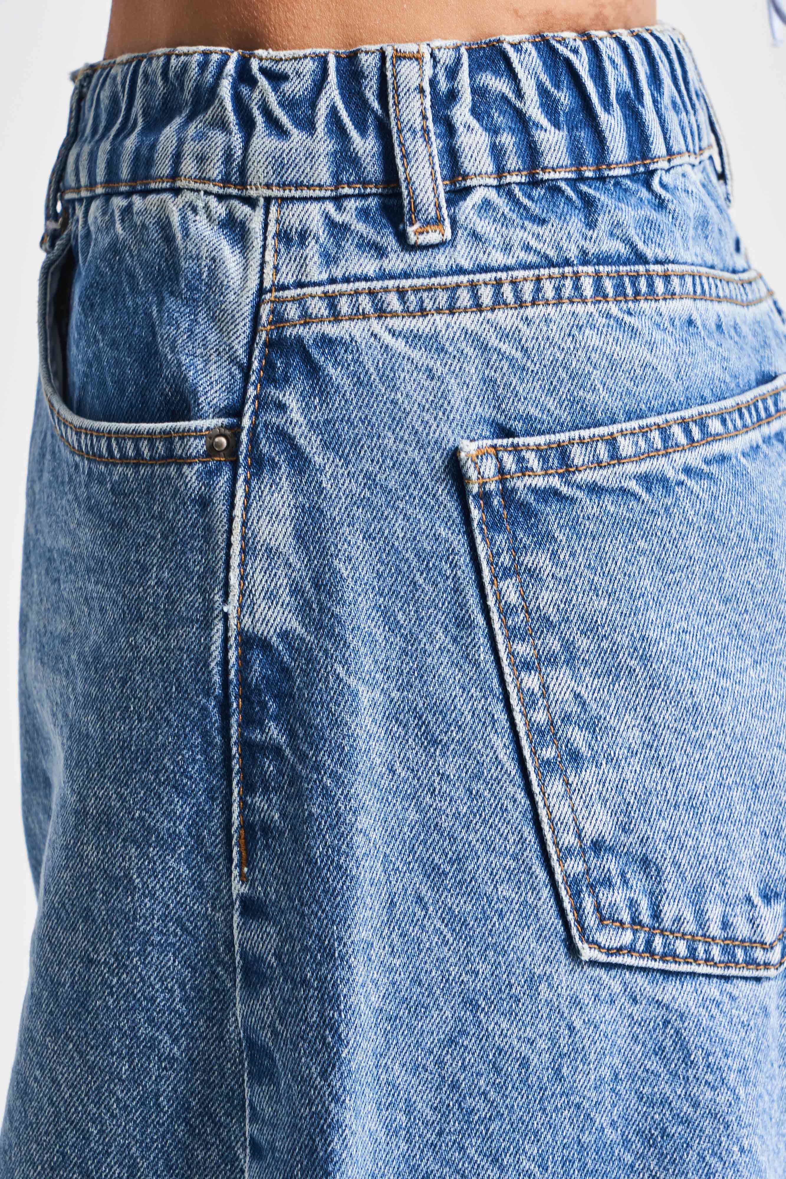 Women's Blue Color 2S5-4 Palazzo Fit Waist Elastic 100% Cotton Denim Jean