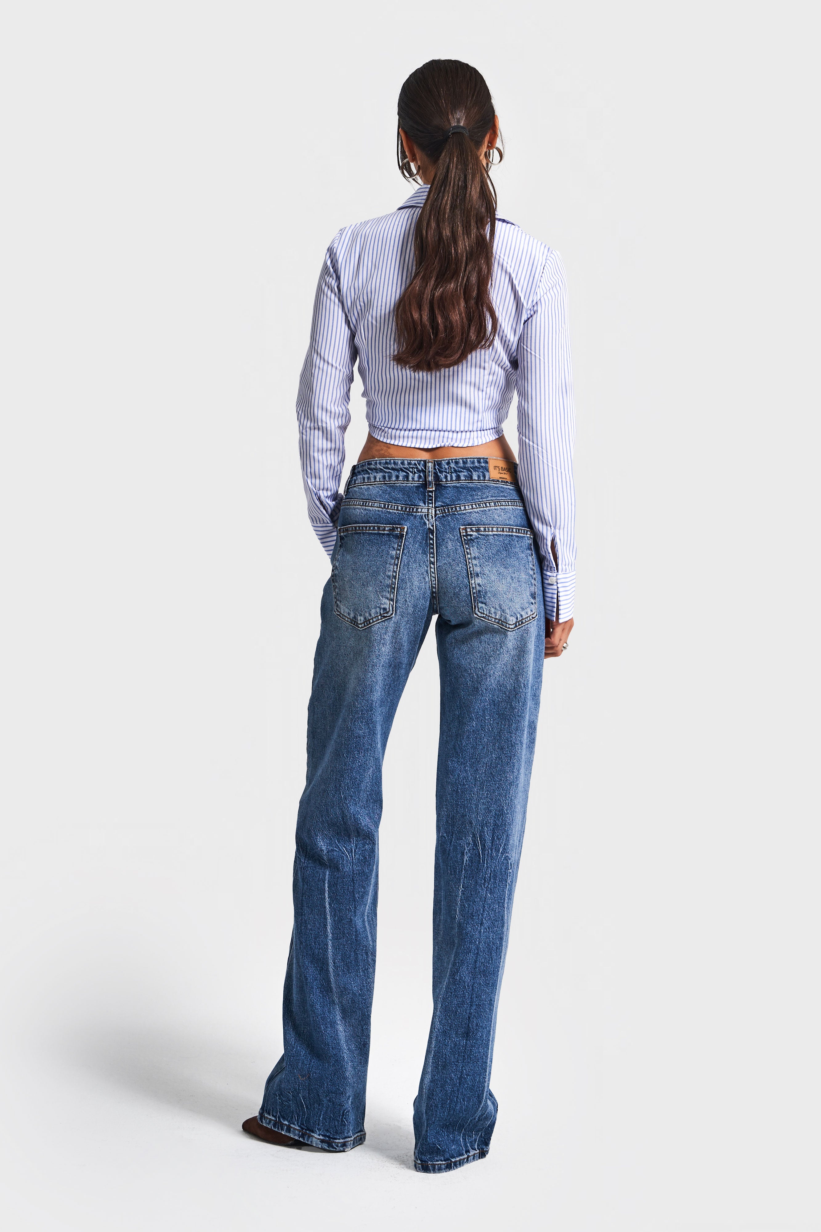 Kadın Mavi Renk 35w5-5 Midrise Straight Fit Esnek Elastan Kumaş Denim Jean