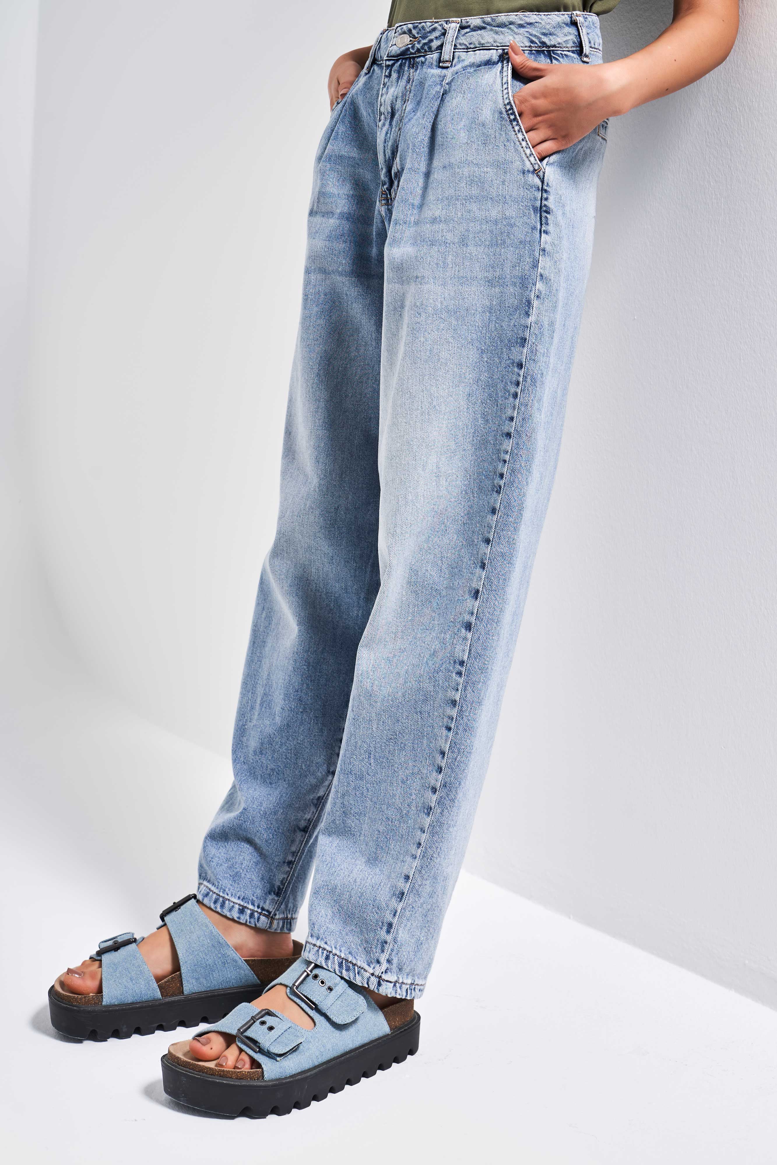 Kadın Mavi Renk 4S5-27 Relax Fit Rahat Kesim %100 Koton İç Boy 70 cm Denim Jean