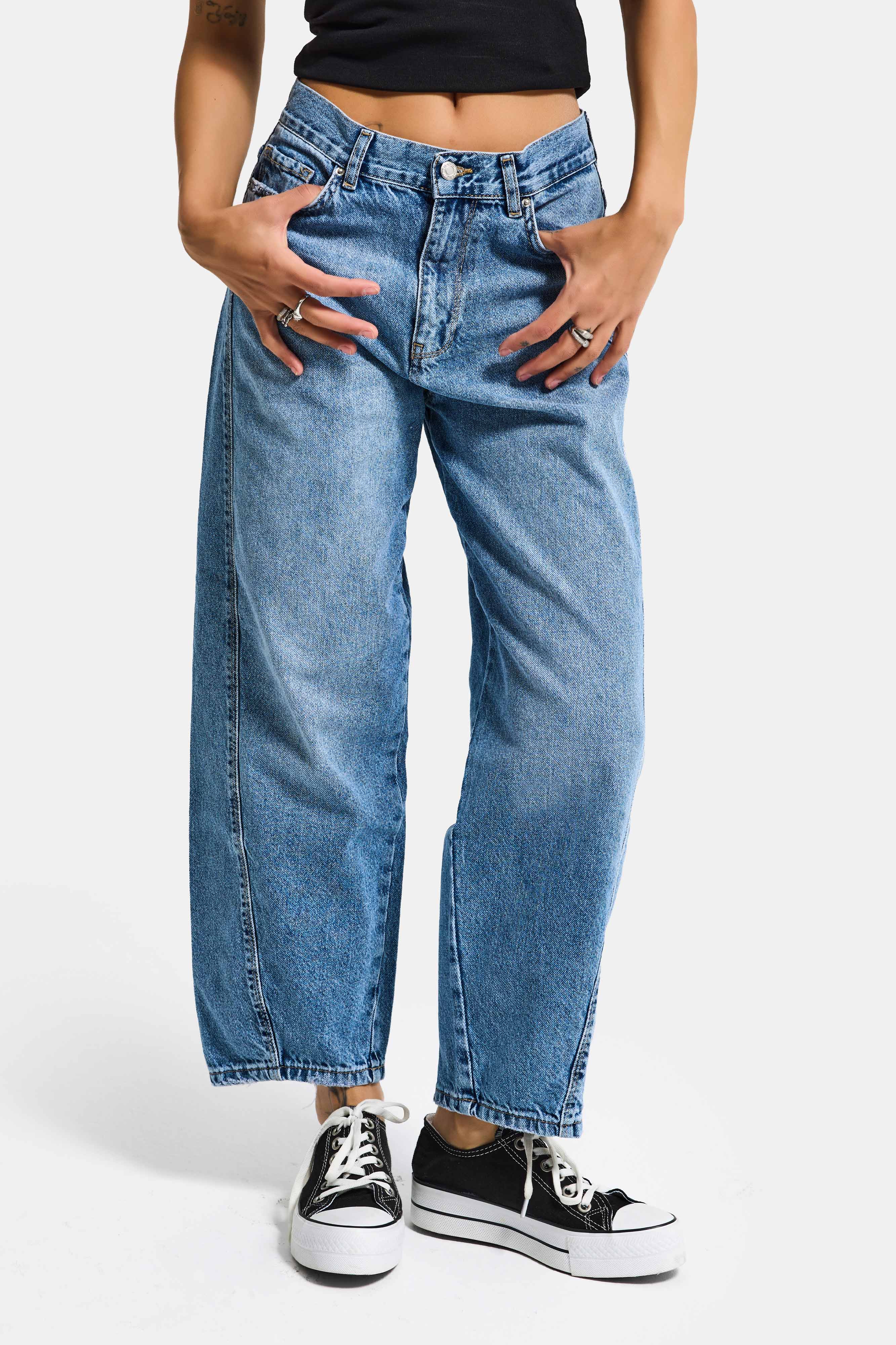 Women's Blue 4s6-4 Carrot Fit Relaxed Fit Inseam 67cm 100% Cotton Denim Jeans