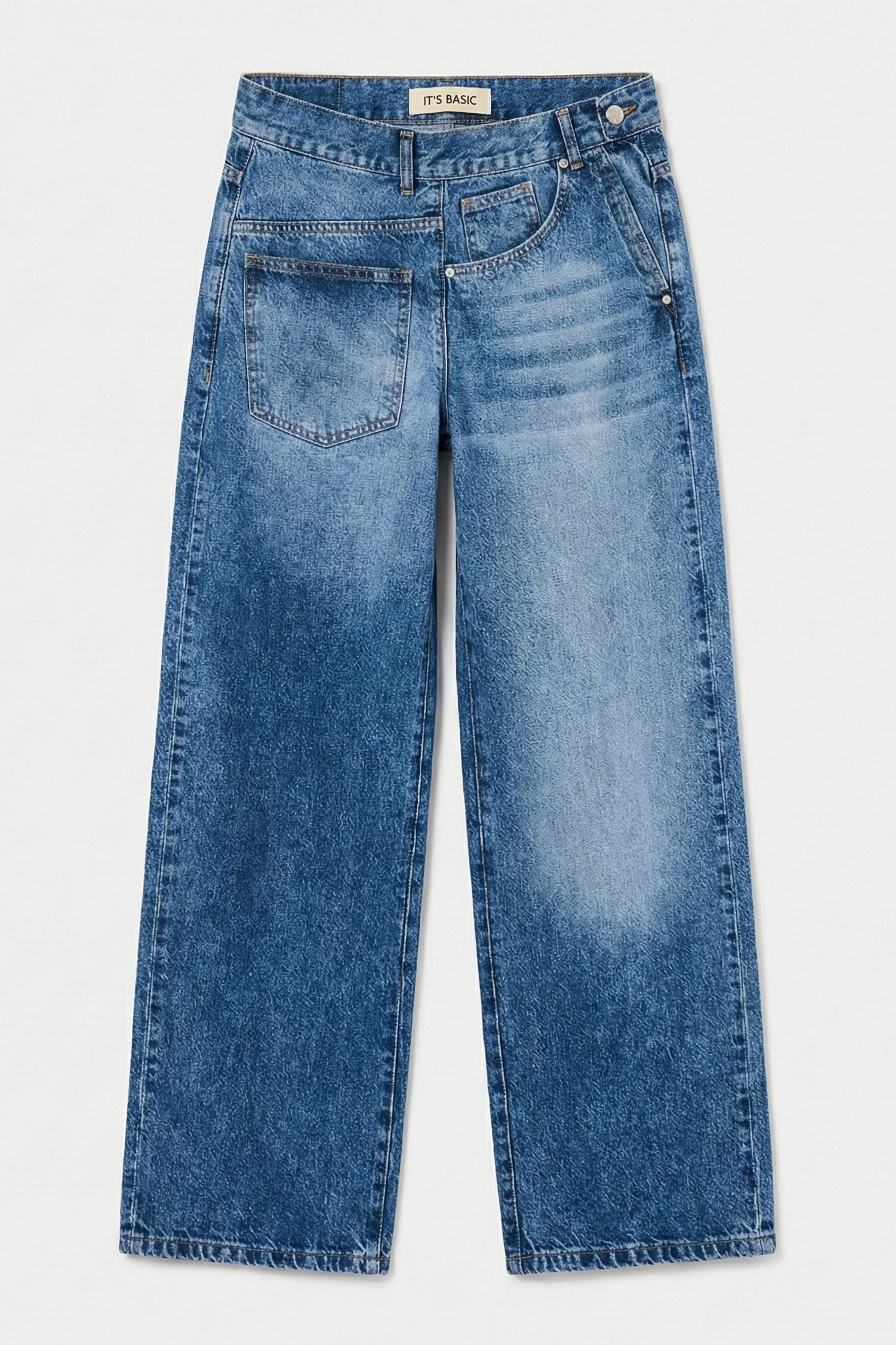 Kadın Mavi Renk 4s6-4 Mega Baggy Fit Ön Arka Detay Tasarım Denim Jean