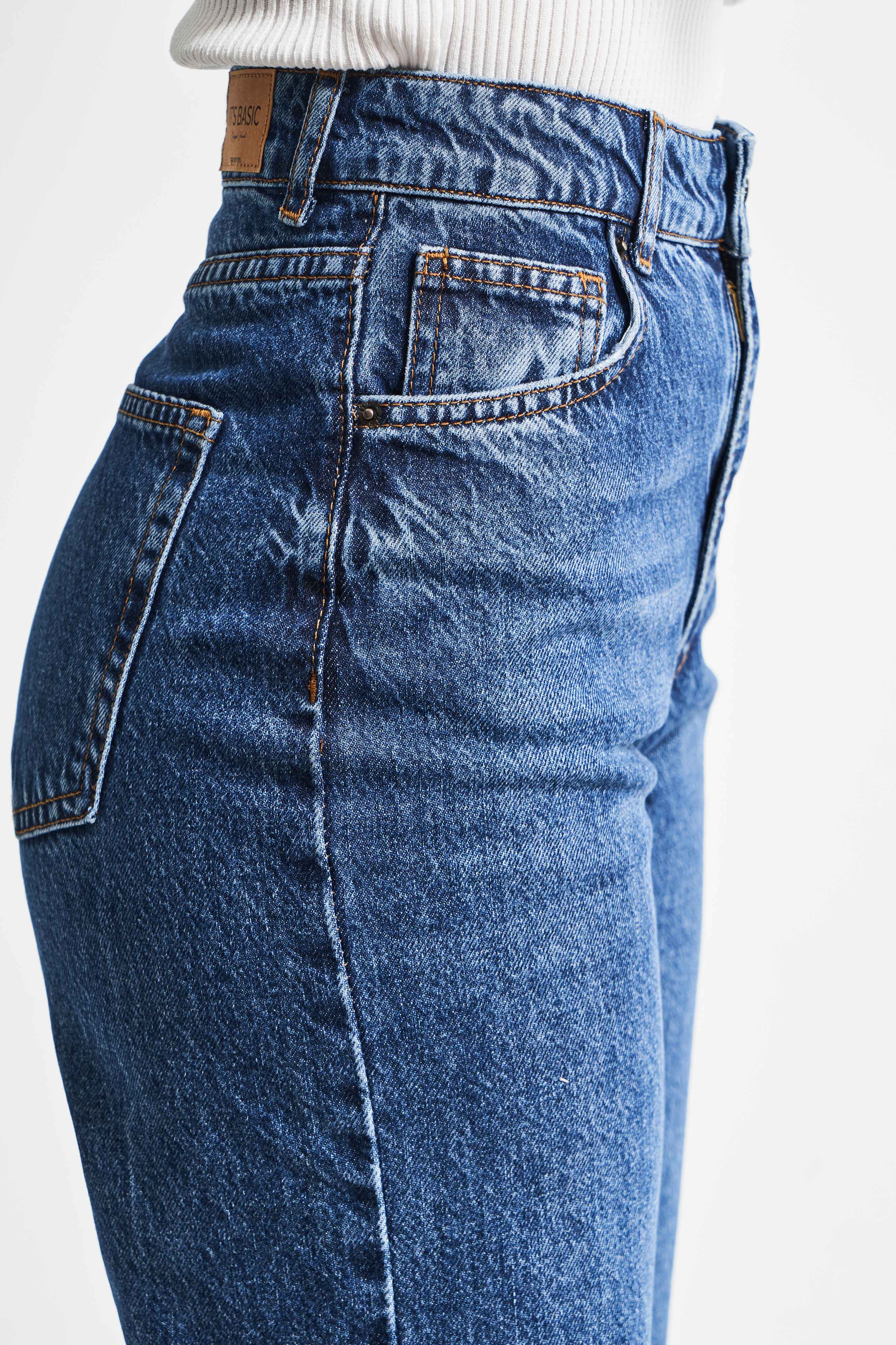 Kadın Mavi Renk Doris 2w5-5 Straight Fit Yüksek Bel %100 Koton İç Boy 80cm Denim Jean