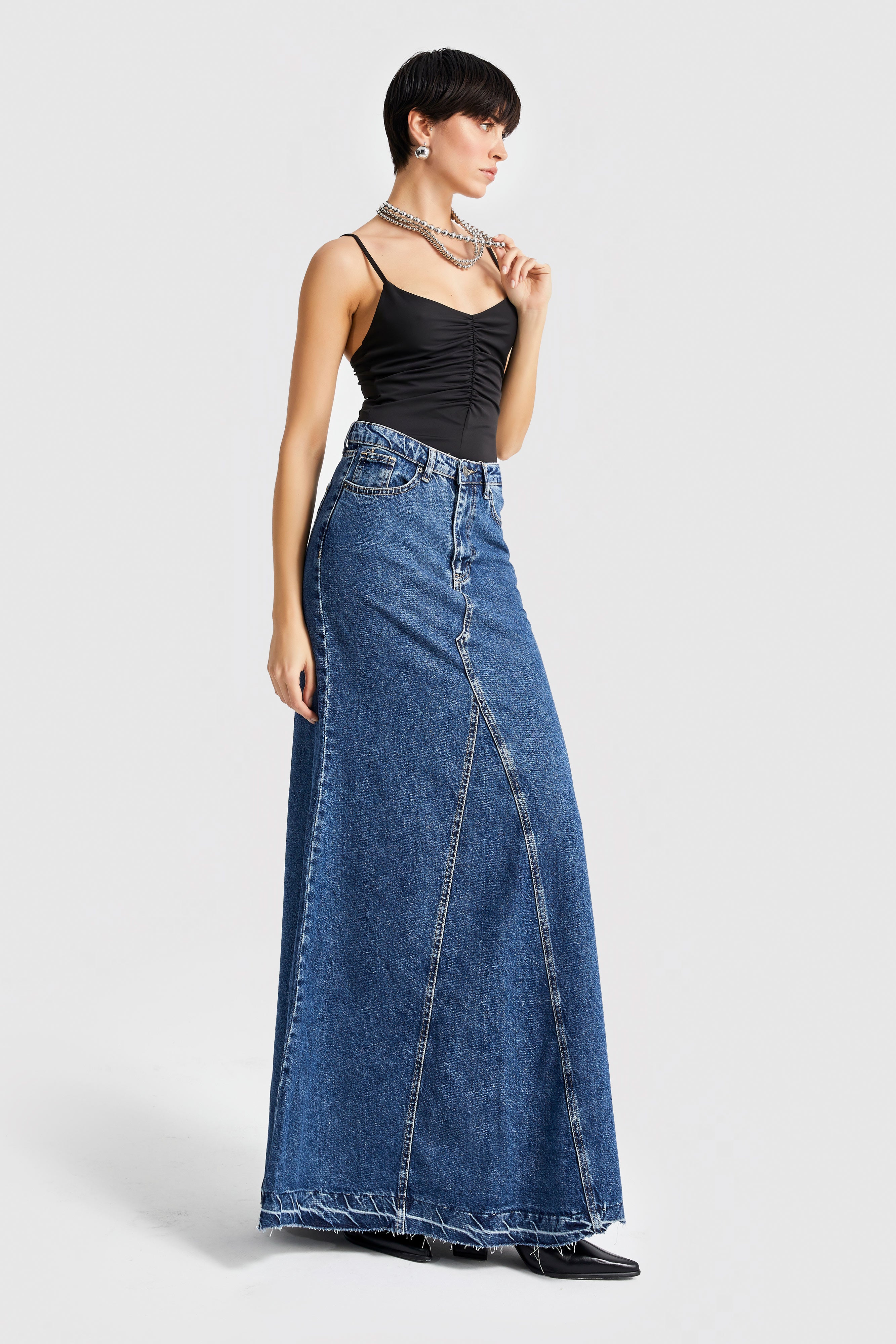 Women's Blue Color Maxi Length Denim Skirt