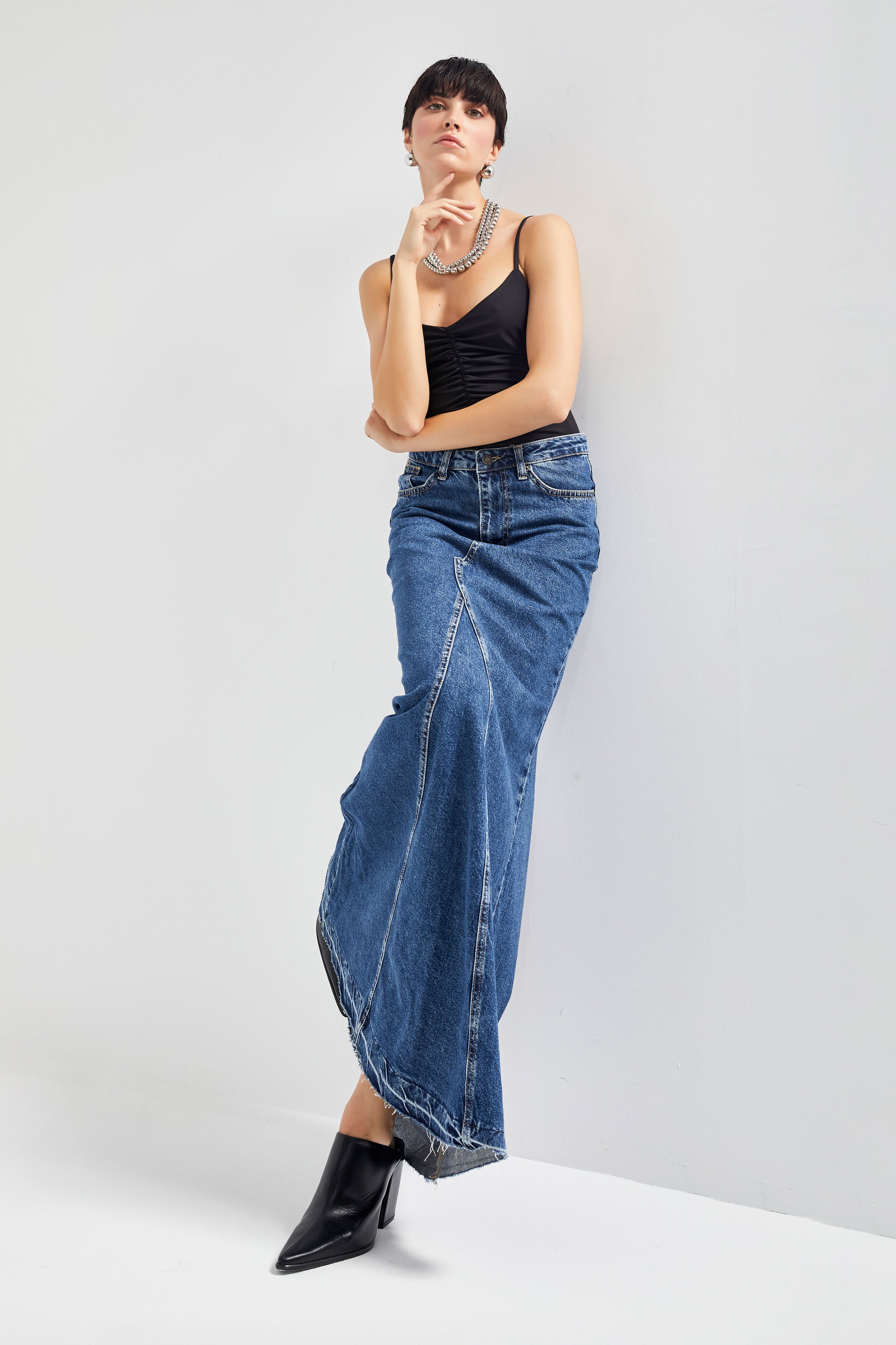 Women's Blue Color Maxi Length Denim Skirt