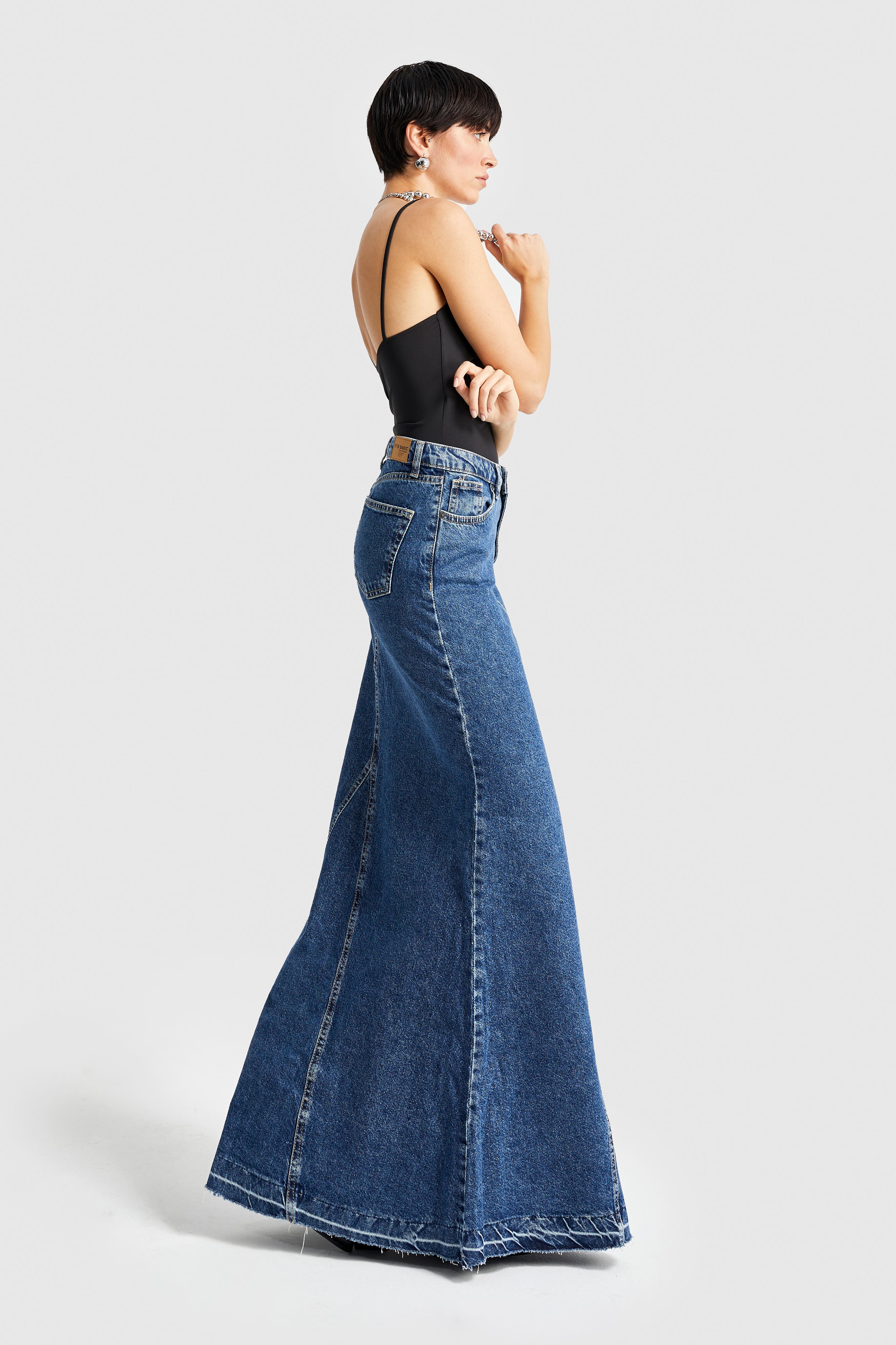 Women's Blue Color Maxi Length Denim Skirt
