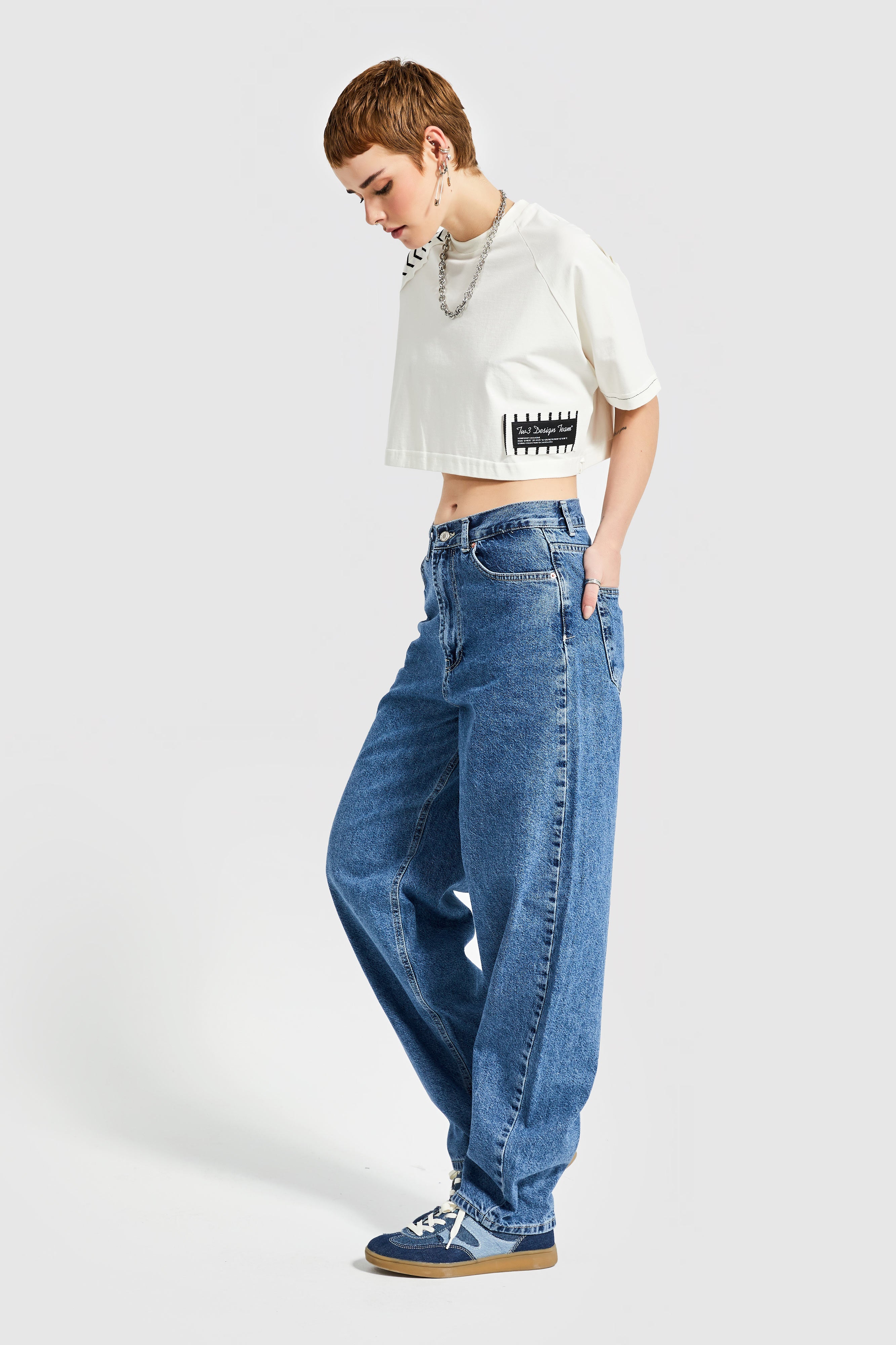 Women's Blue Color Skater Fit Loose Cut Denim