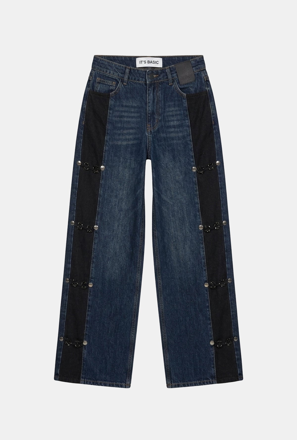 Kadın Mavi Straight Fit Süet Detaylı Özel Tasarım Napolyon Denim Jean