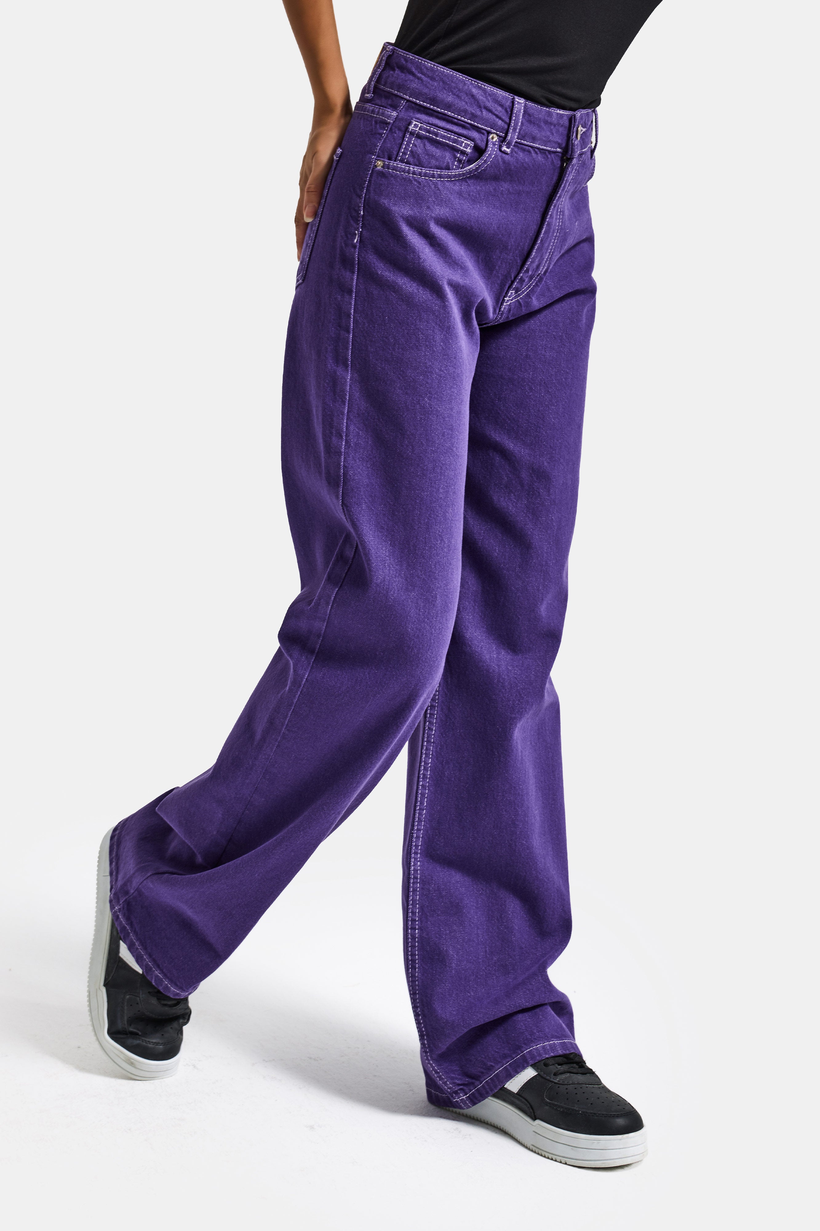 Kadın Mor Renk Doris 1s6-111 Straight Fit Yüksek Bel Özel Renk Denim Jean