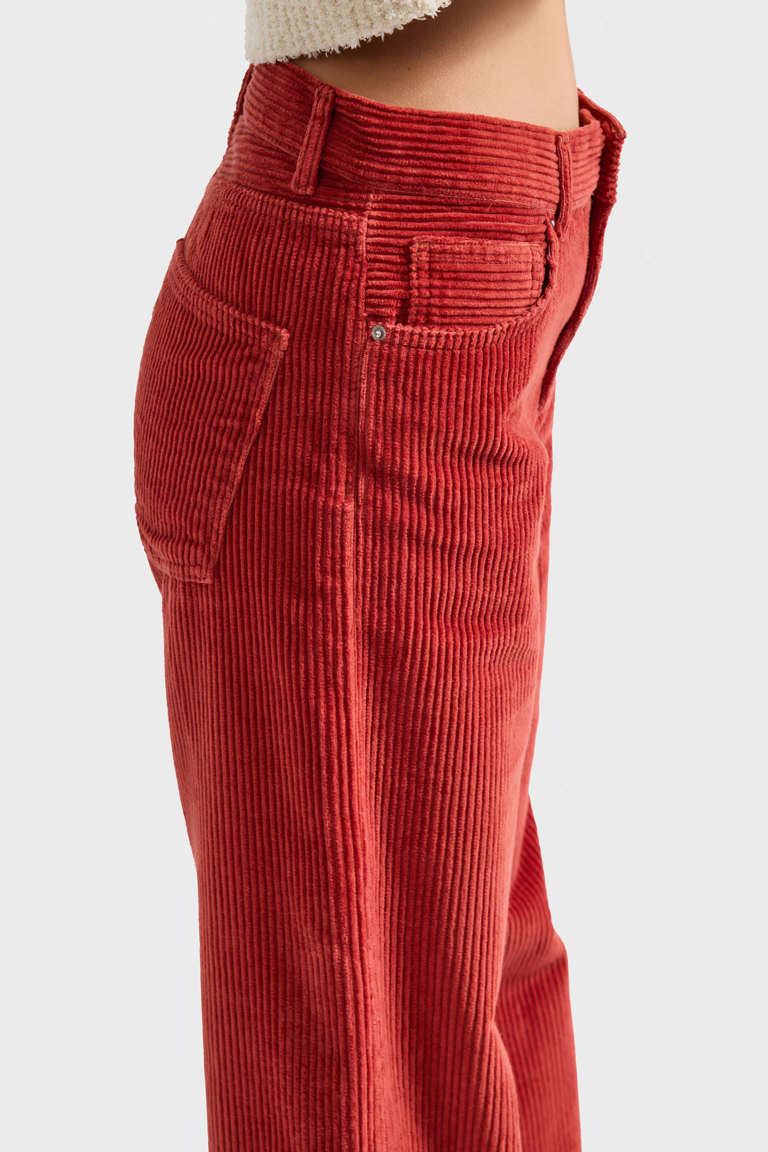 Kadın Orange Lora 26w5-104 Loose Fit Orta Bel Kalın Fitilli Velvet Kadife Kumaş Pantolon