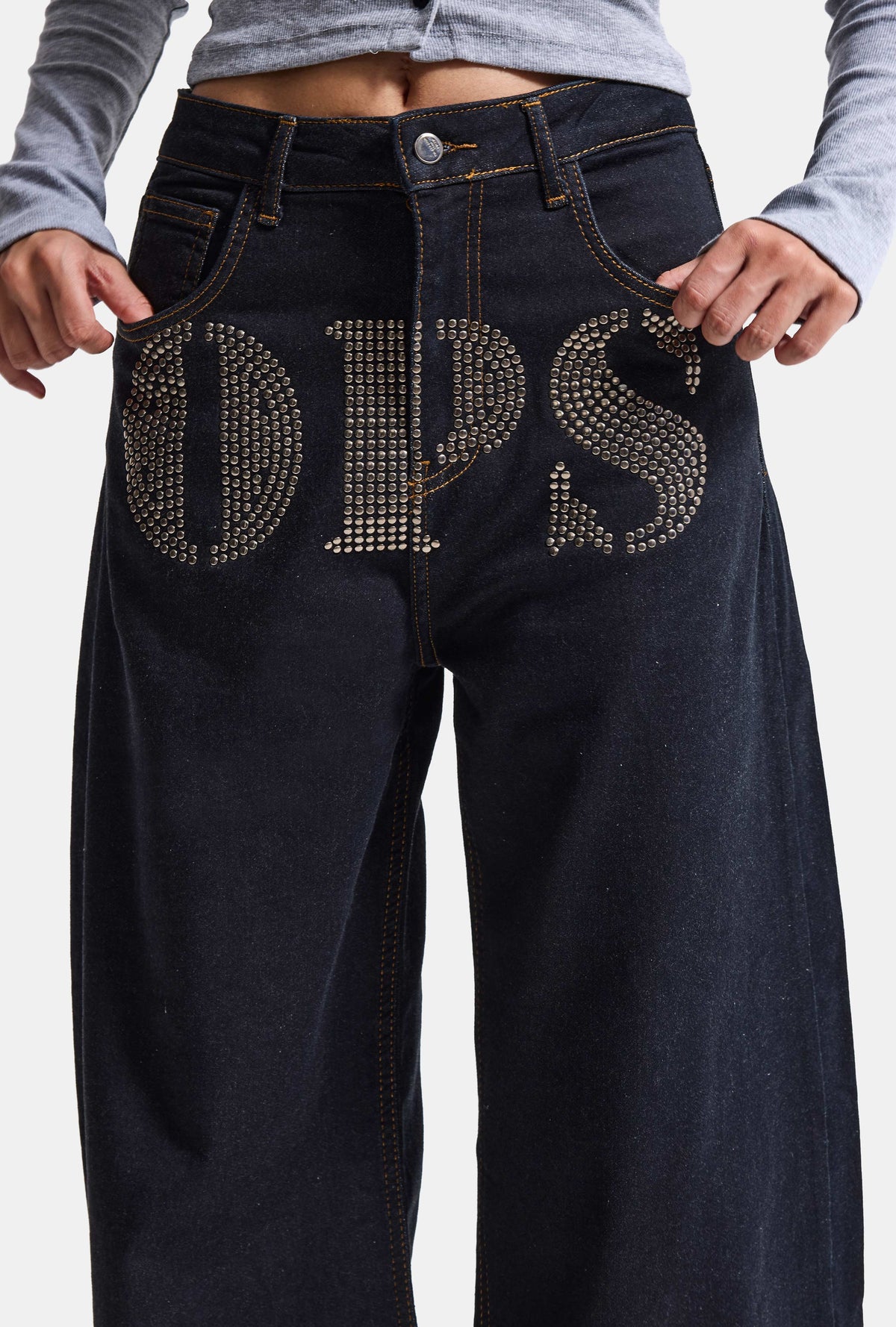 Kadın İndigo Palazzo Taş Baskılı Özel Tasarım Denim Jean