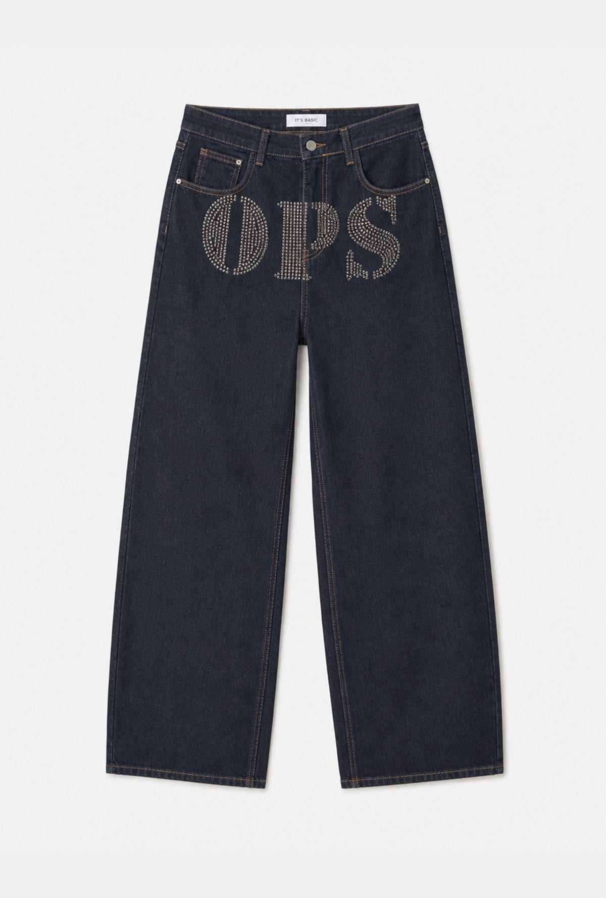 Kadın İndigo Palazzo Taş Baskılı Özel Tasarım Denim Jean