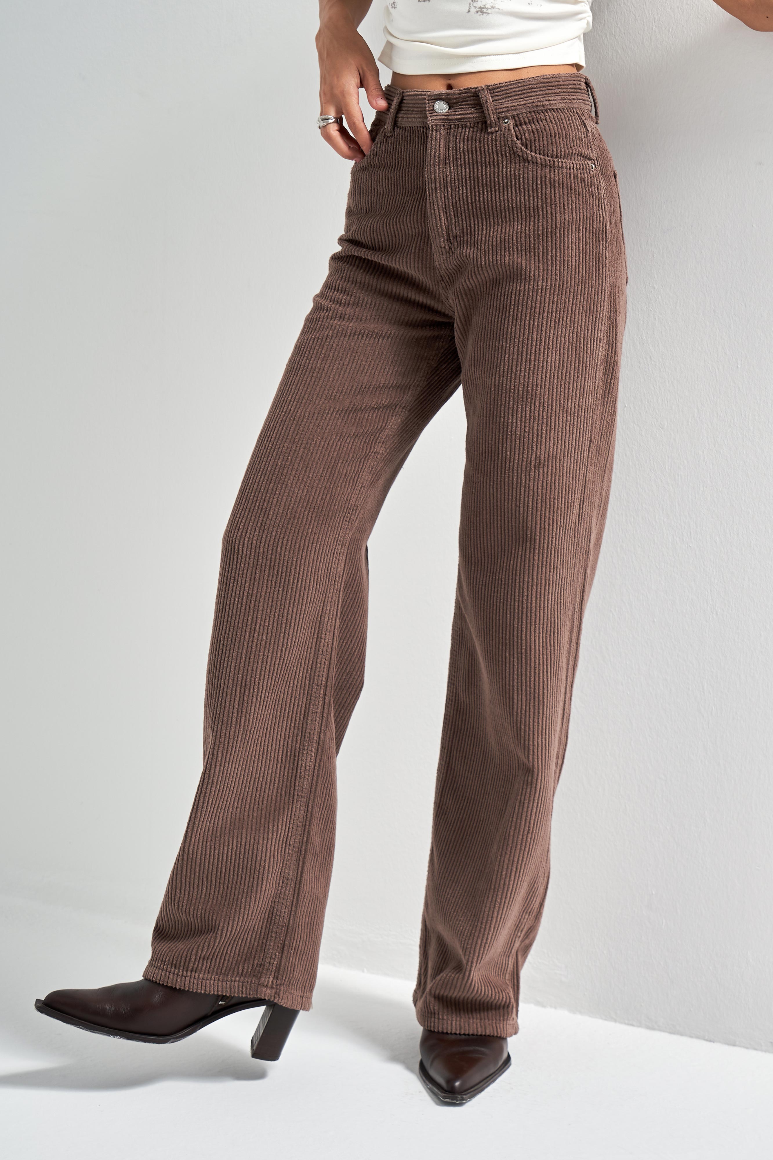 Kadın Pastel Kahve Doris 29w5-140 Straight Fit Yüksek Bel Kalın Fitilli Velvet Kadife Kumaş Pantolon