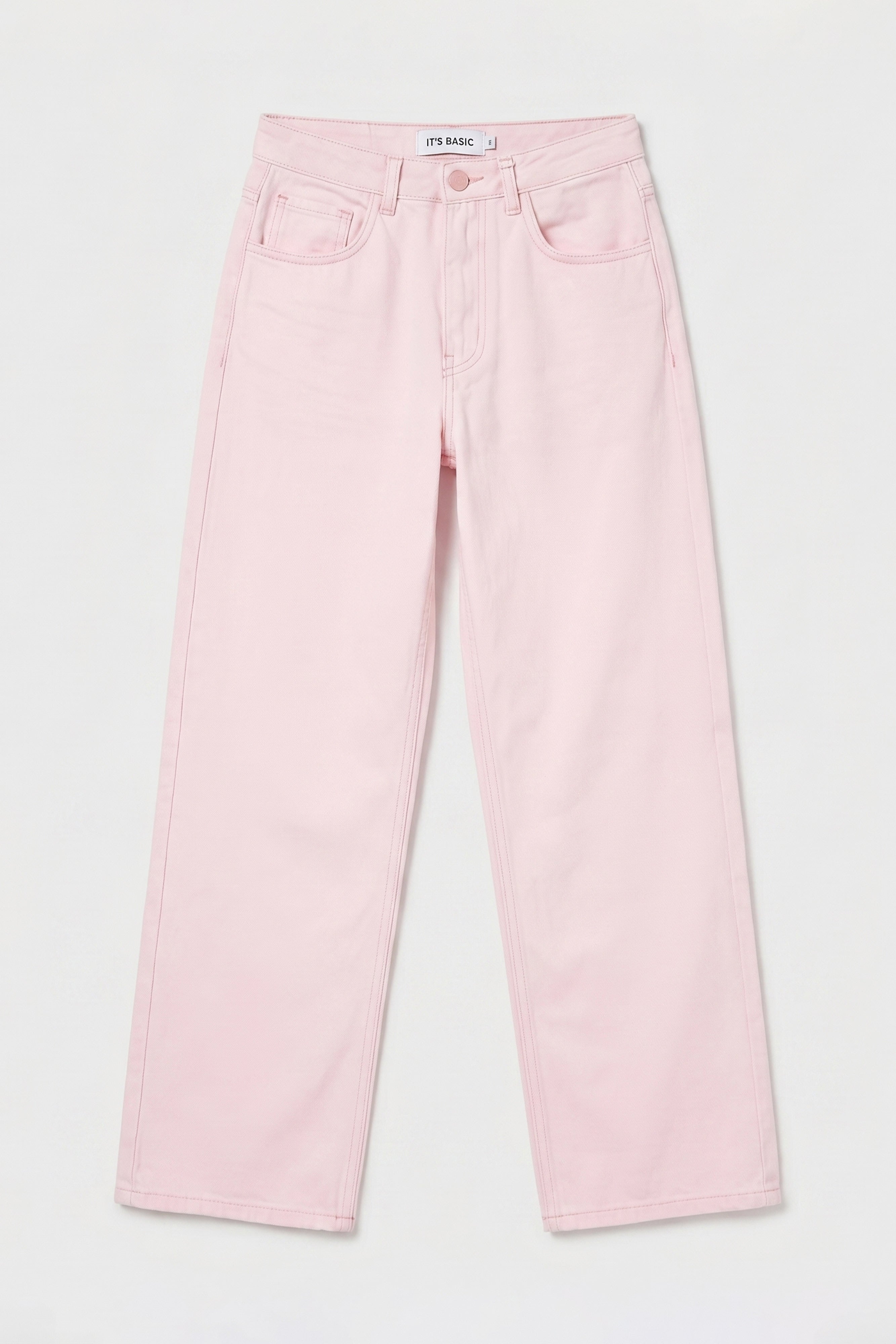 Kadın Pembe 3s6-98 Loose Fit Orta Bel %100 Koton Denim Jean