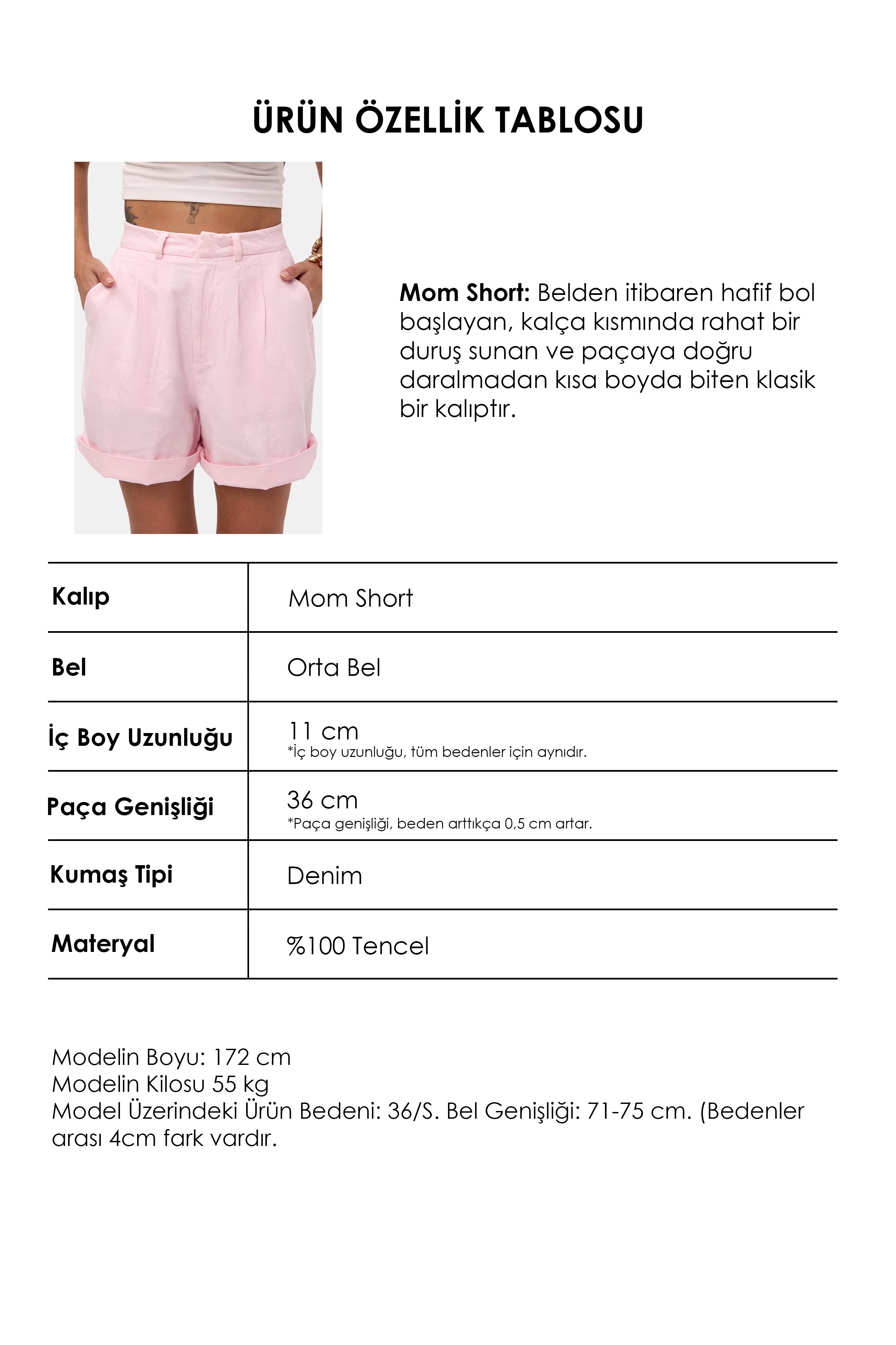 Kadın Pembe 6s6-98 Mom Relax Fit Organik Keten Kumaş Şort