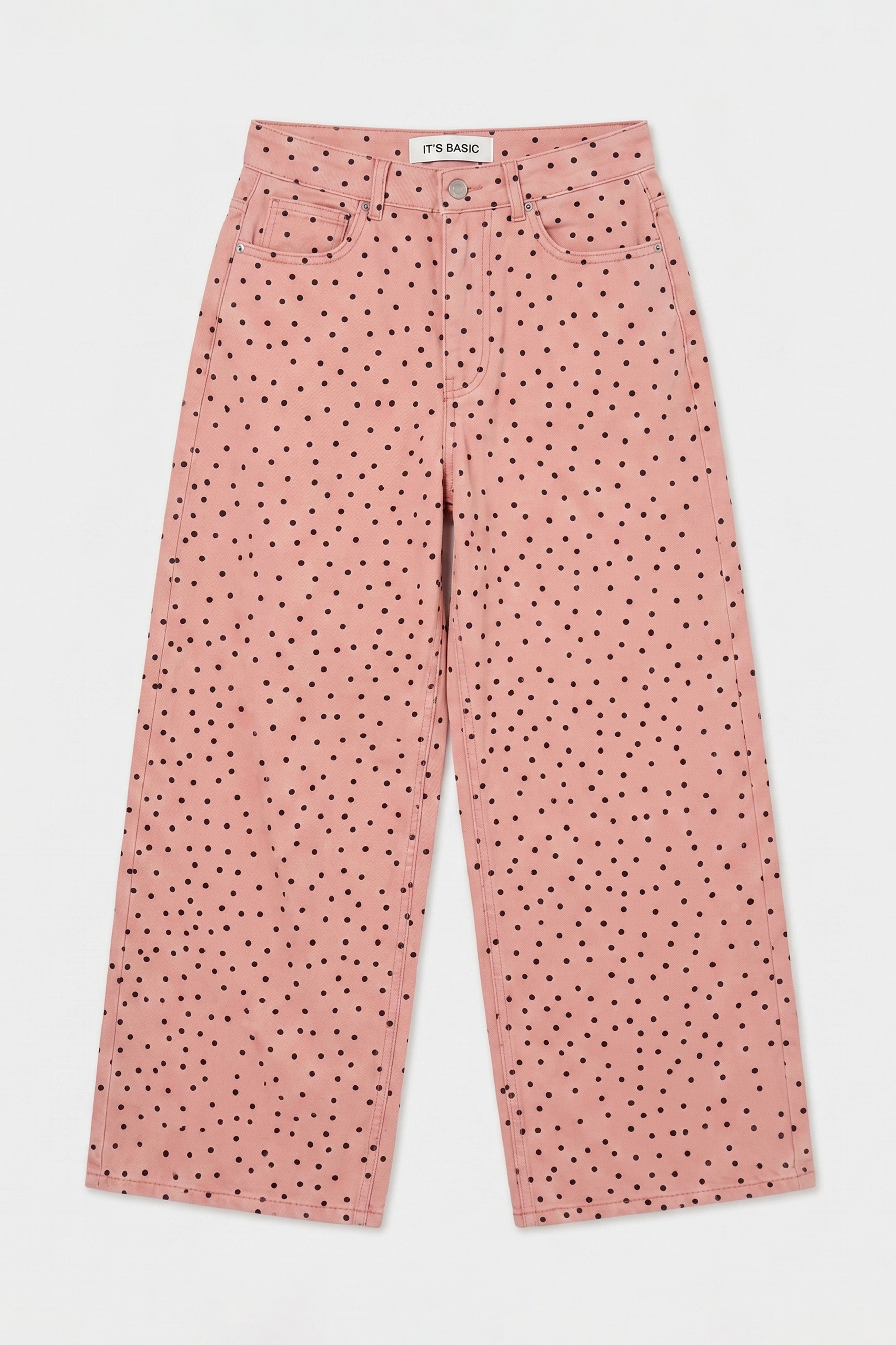 Kadın Pembe 7s6-98 Süper Baggy Fit Puantiyeli Denim Jean