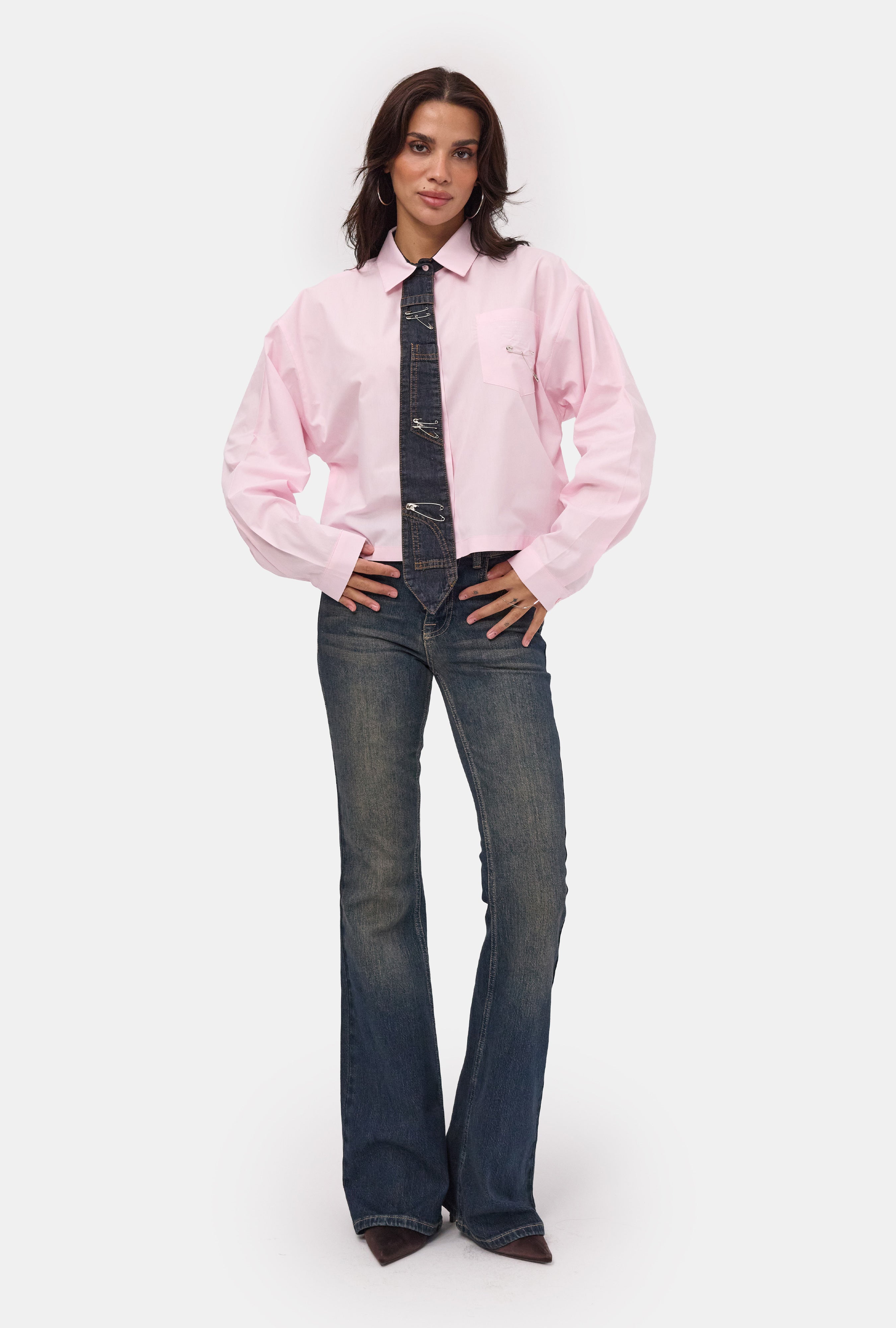 Kadın Pembe Oversize Özel Tasarım Gömlek