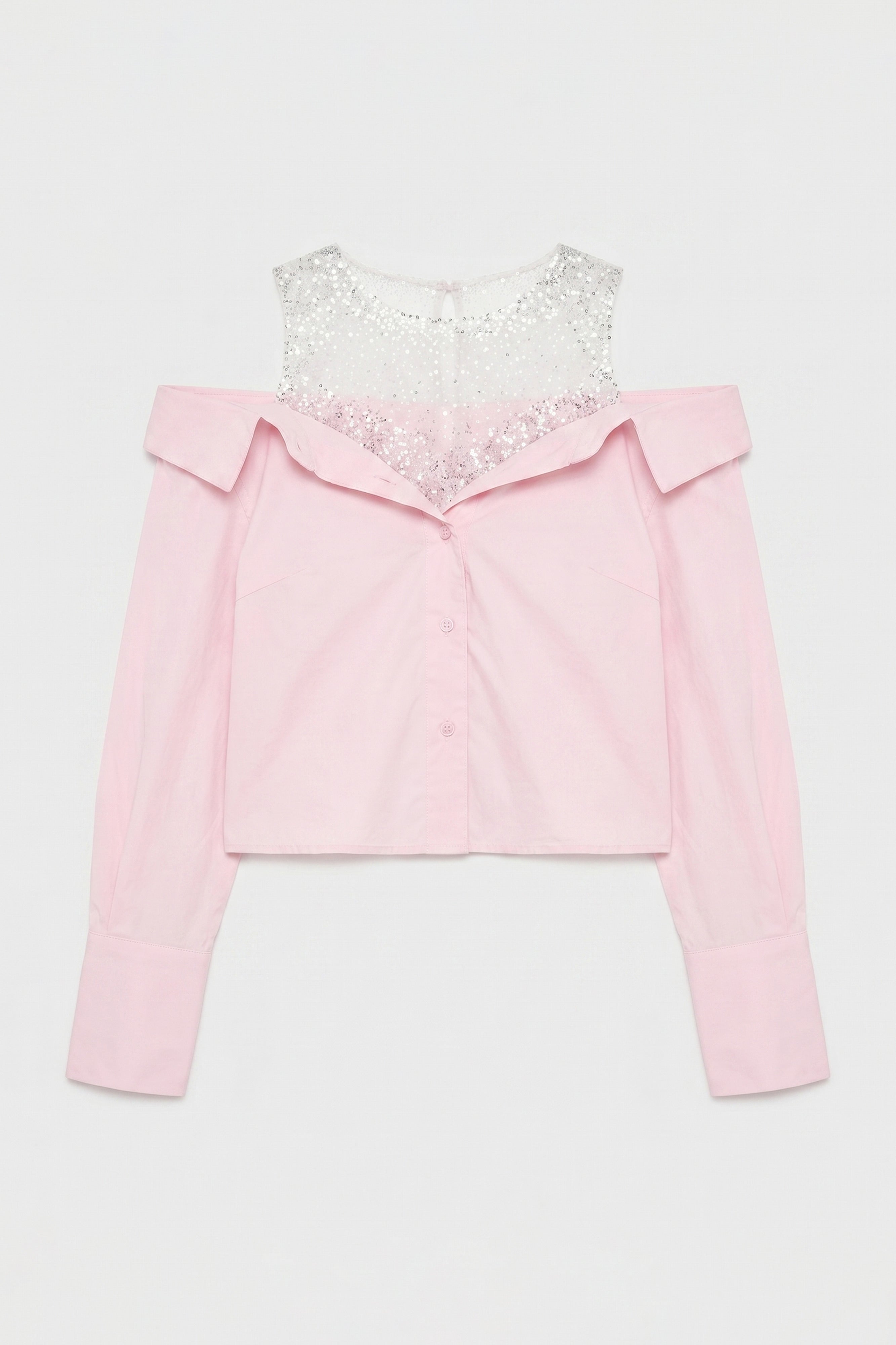 Kadın Pembe Oversize Tül Dantelli Özel Tasarım Gömlek