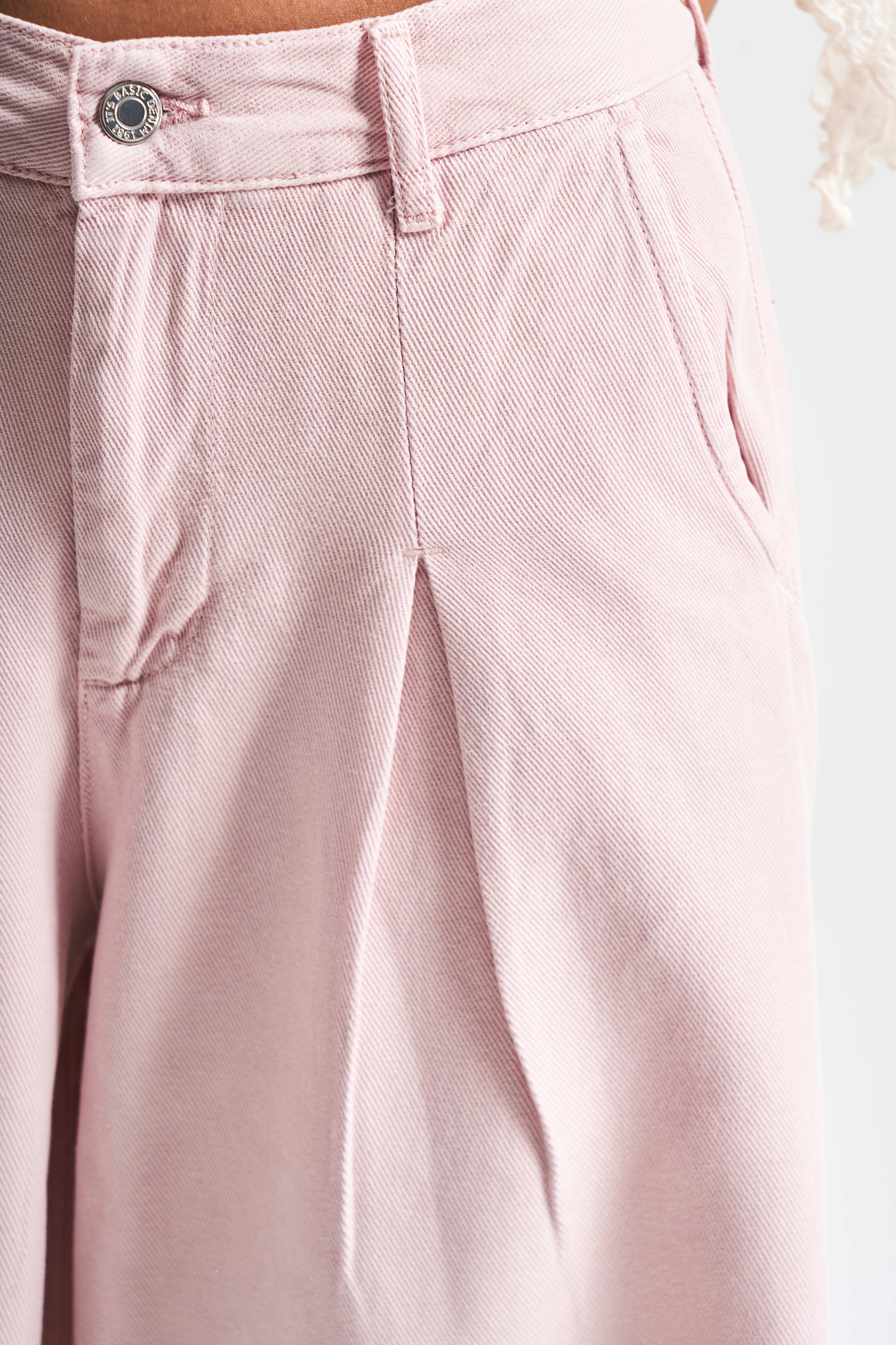 Женские джинсы-палаццо розового цвета 6s5-98 свободного кроя со складками из 100% хлопкового денима