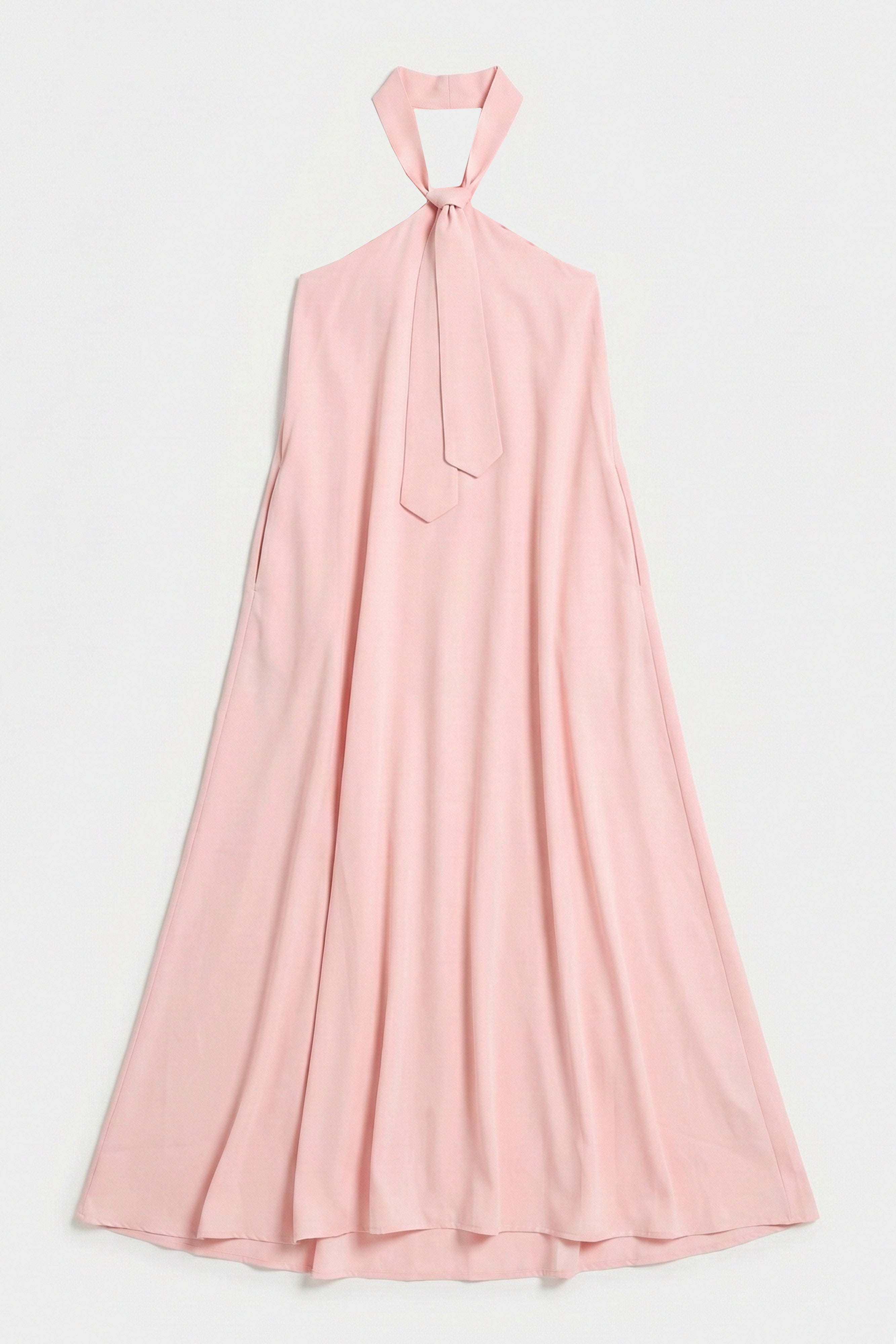 Kadın Pembe Renk Bol Kesim Kravat Detaylı Boyundan Bağlamalı Tasarım Elbise