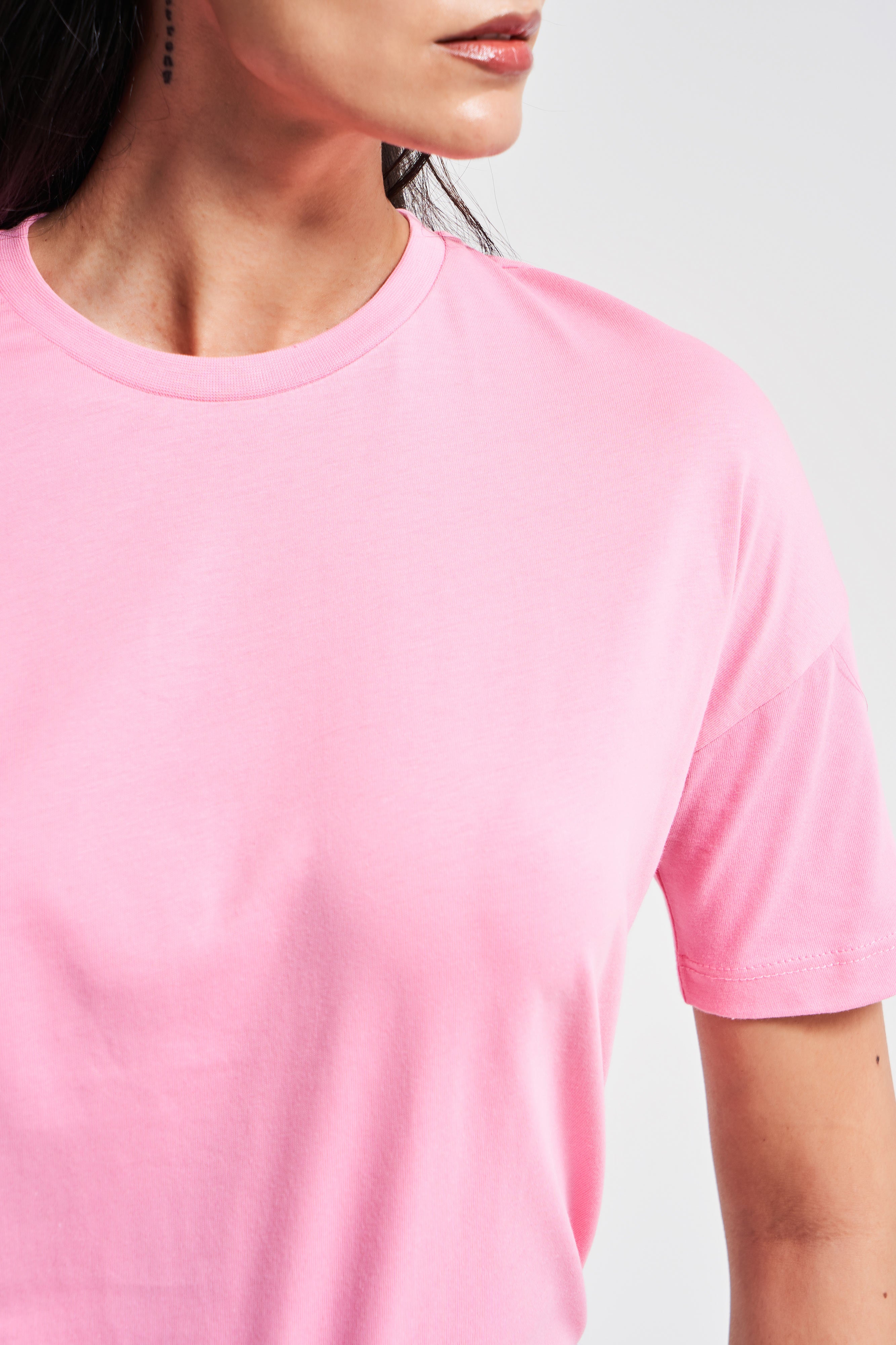 Kadın Pembe Renk S5-115 Bisiklet Yaka Basic T-Shirt