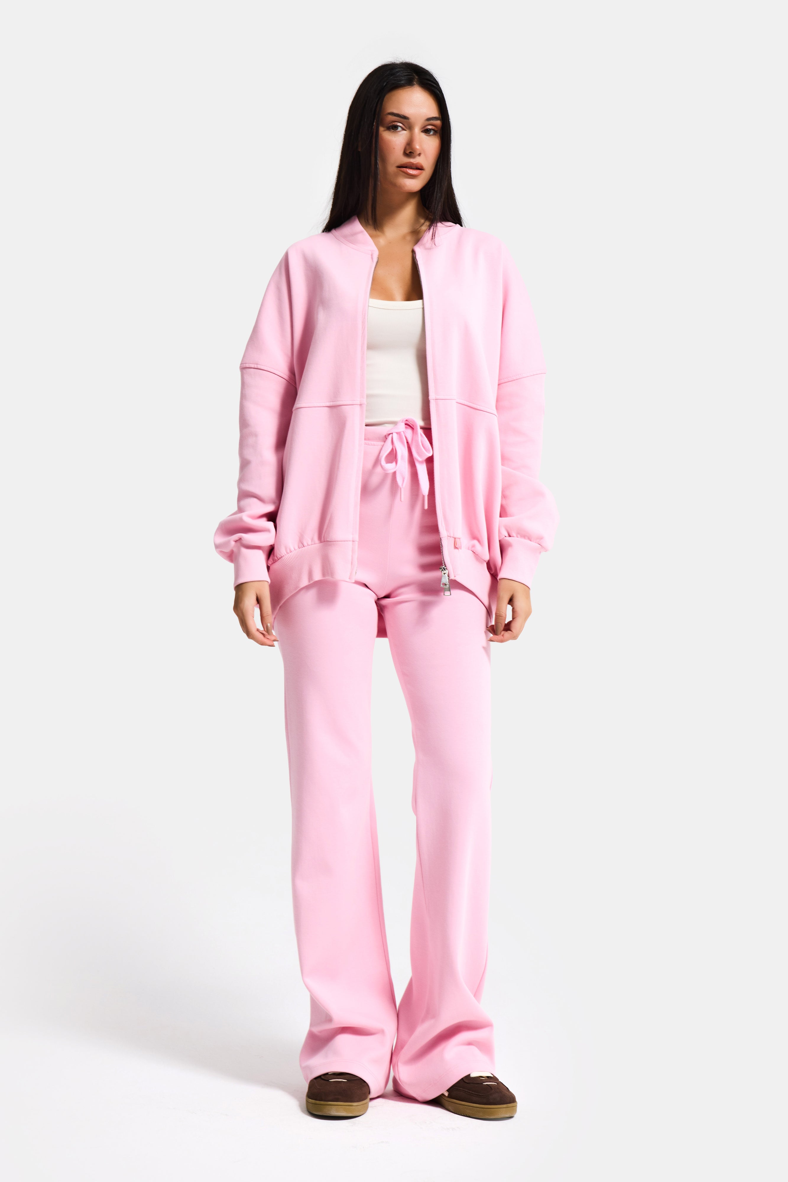 Kadın Pembe s6-98 Alt Üst Sweatshirt Polar Yürüyüş Pantolonu 2'li Tasarım Takım
