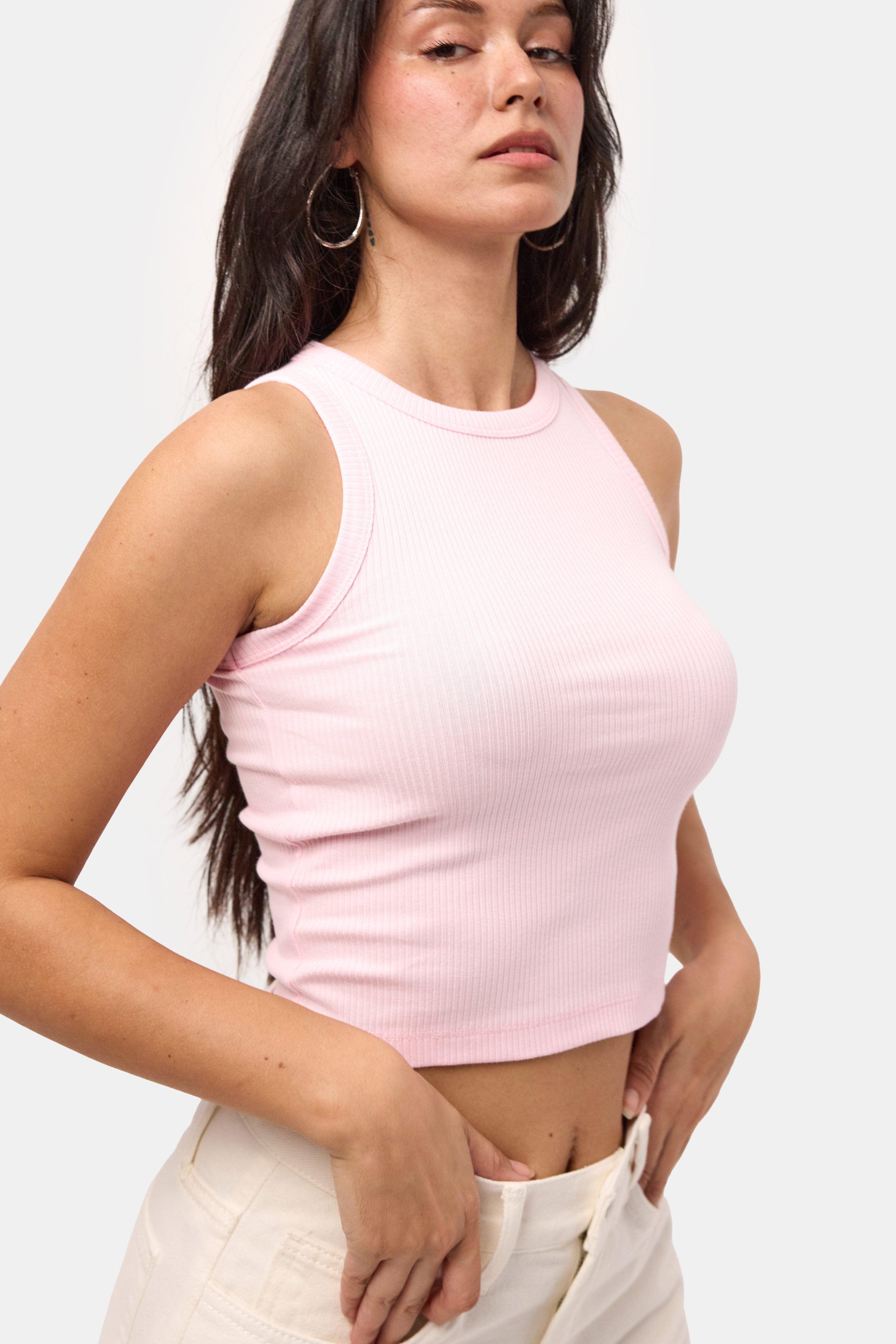 Kadın Pembe s6-98 Sıfır Kol Esnek Kumaş Crop Top