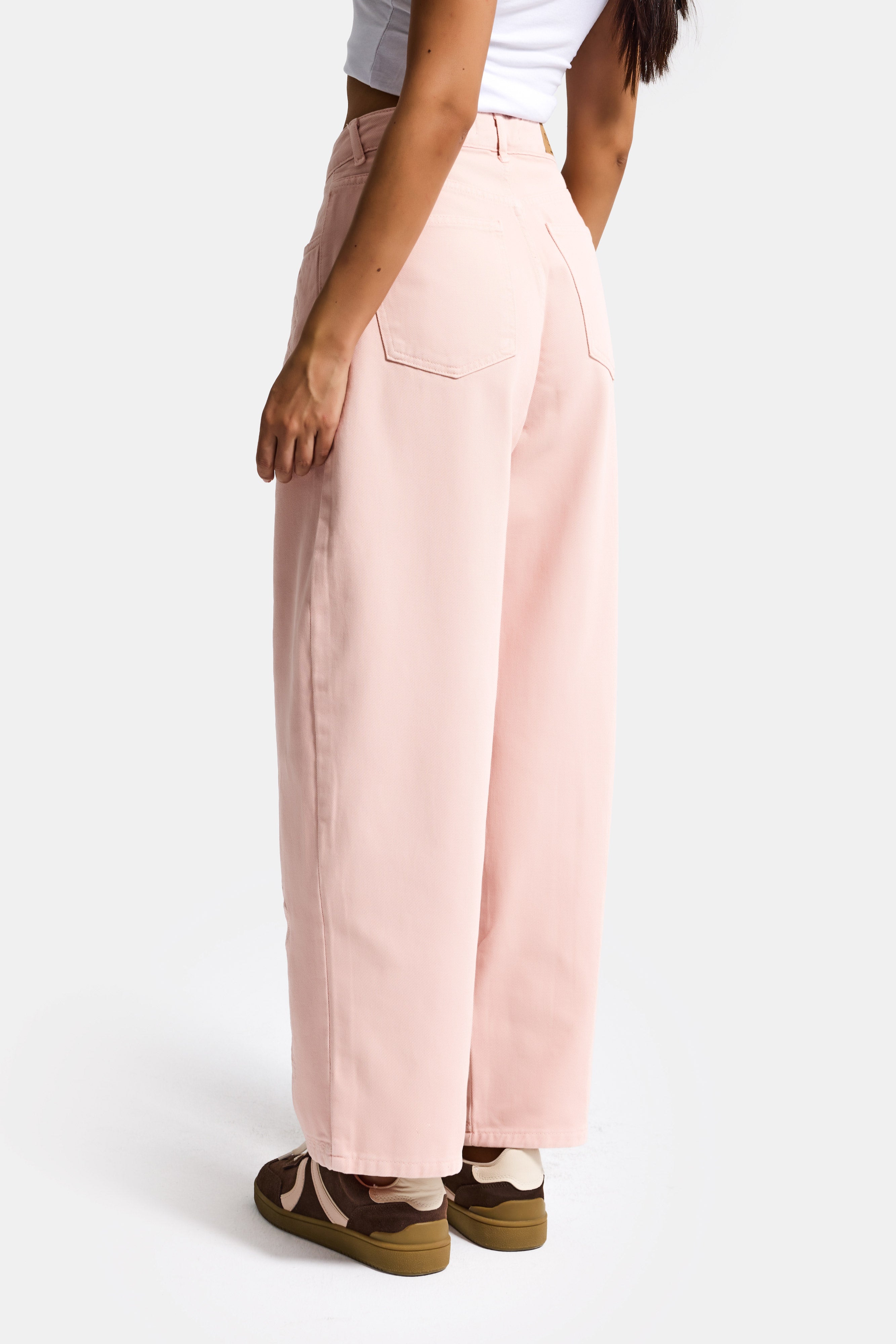 Kadın Pudra 6s6-20 Wide Leg Pleat Fit Nakış Desenli Özel Tasarım Denim Jean