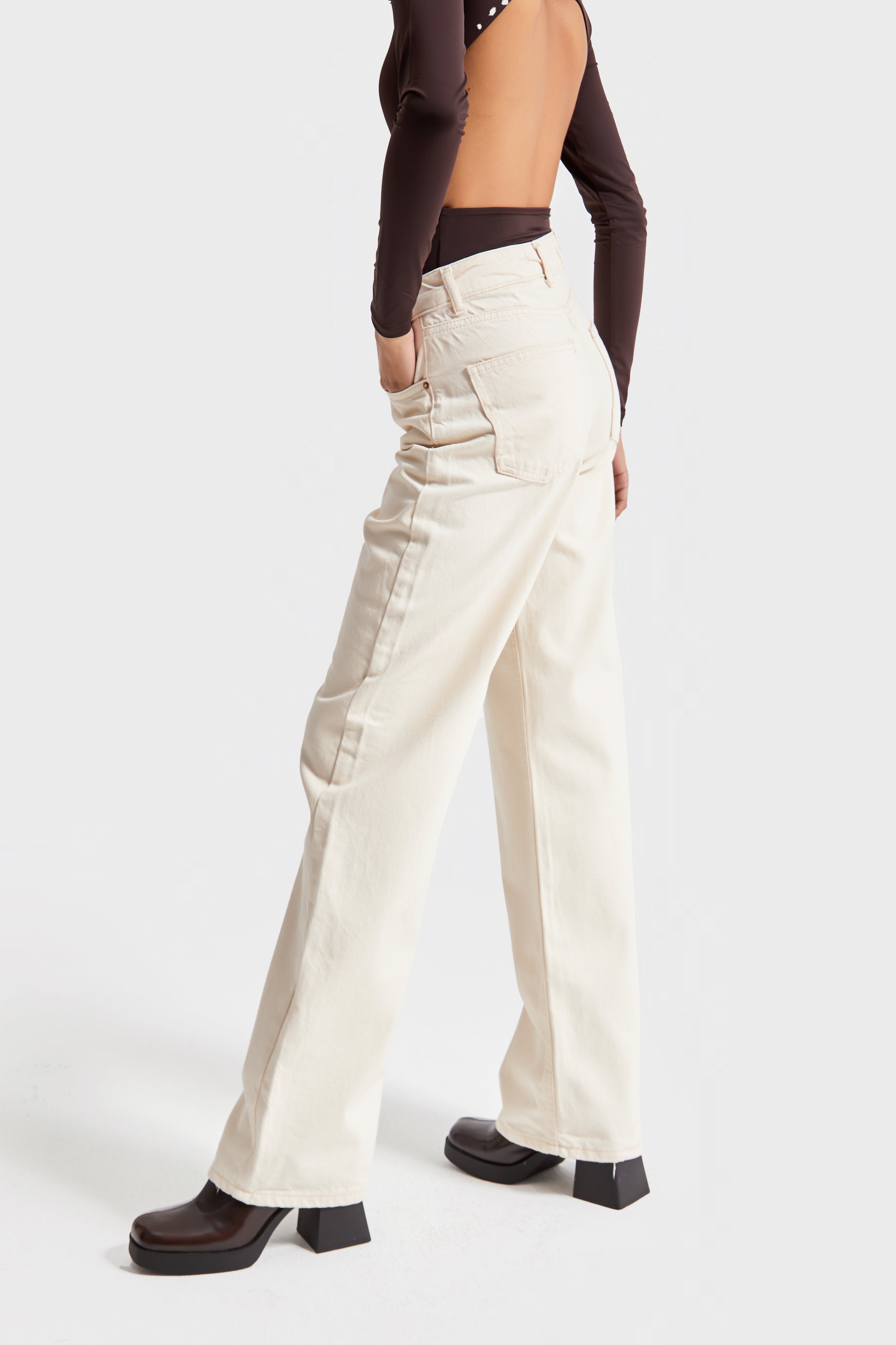 Women's Raw Ecru Color Straight Fit 100% Cotton Denim