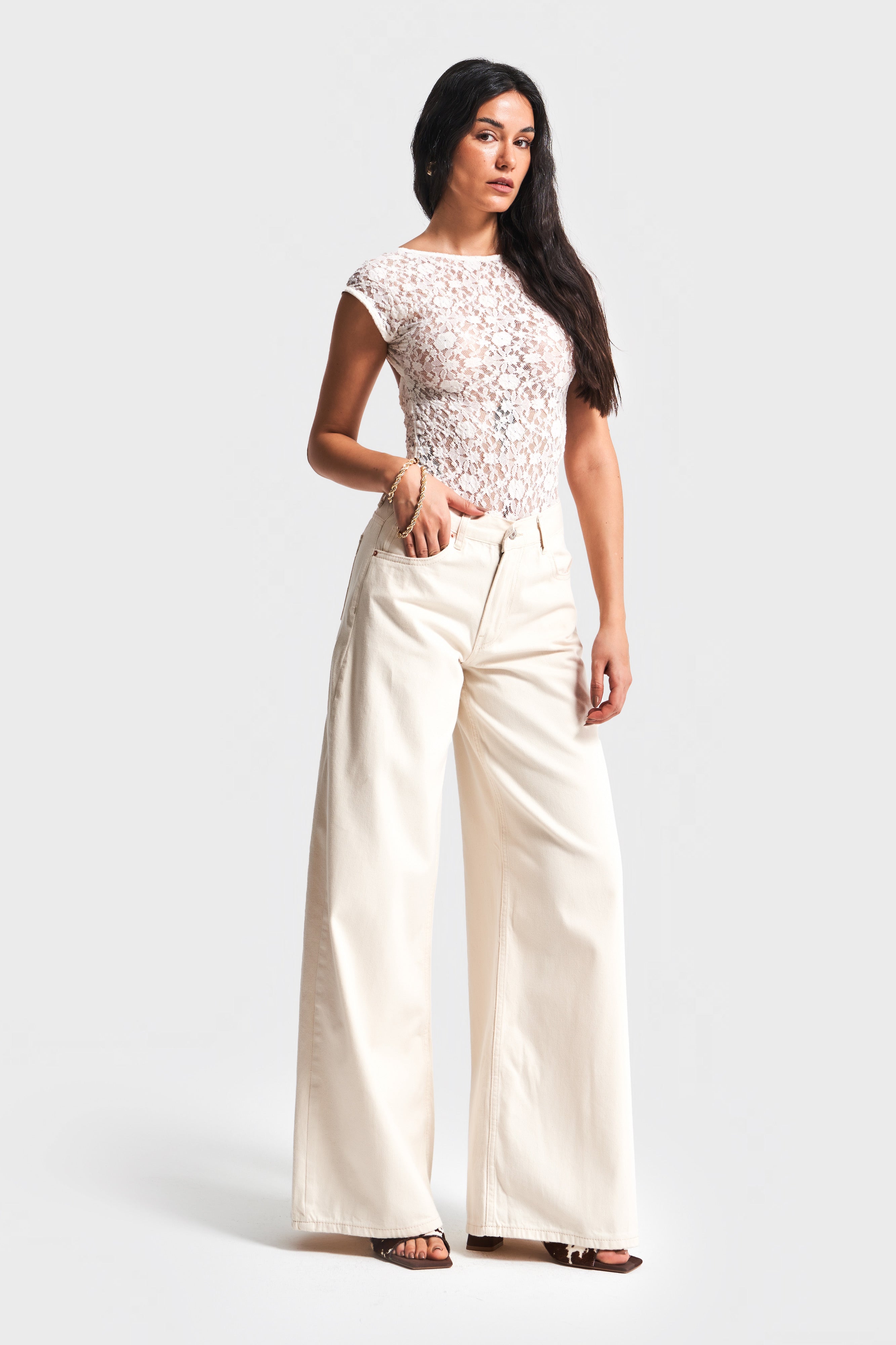 Женские джинсы Hera S4 Palazzo Fit из необработанного денима, 100% хлопок, средняя талия