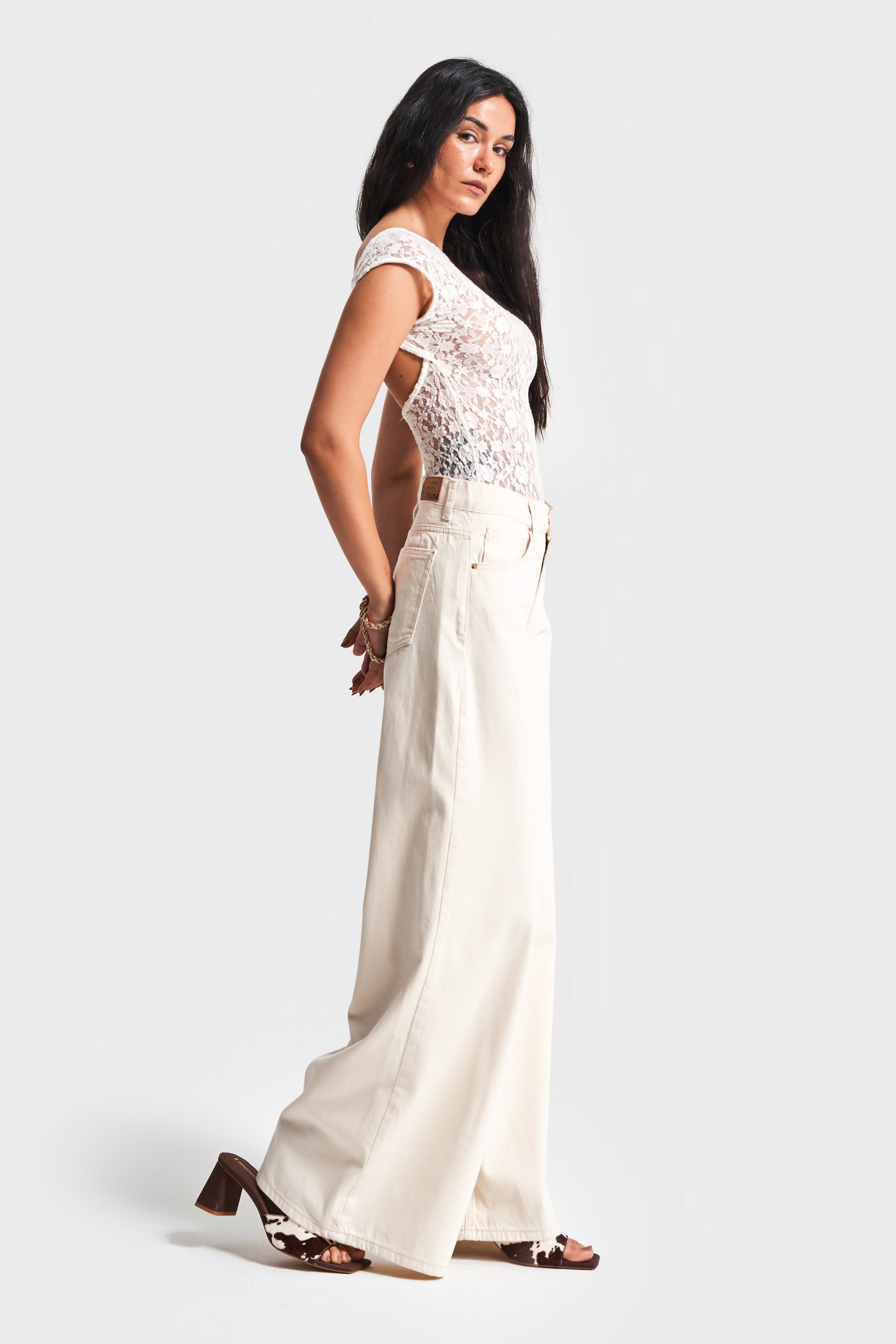 Женские джинсы Hera S4 Palazzo Fit из необработанного денима, 100% хлопок, средняя талия