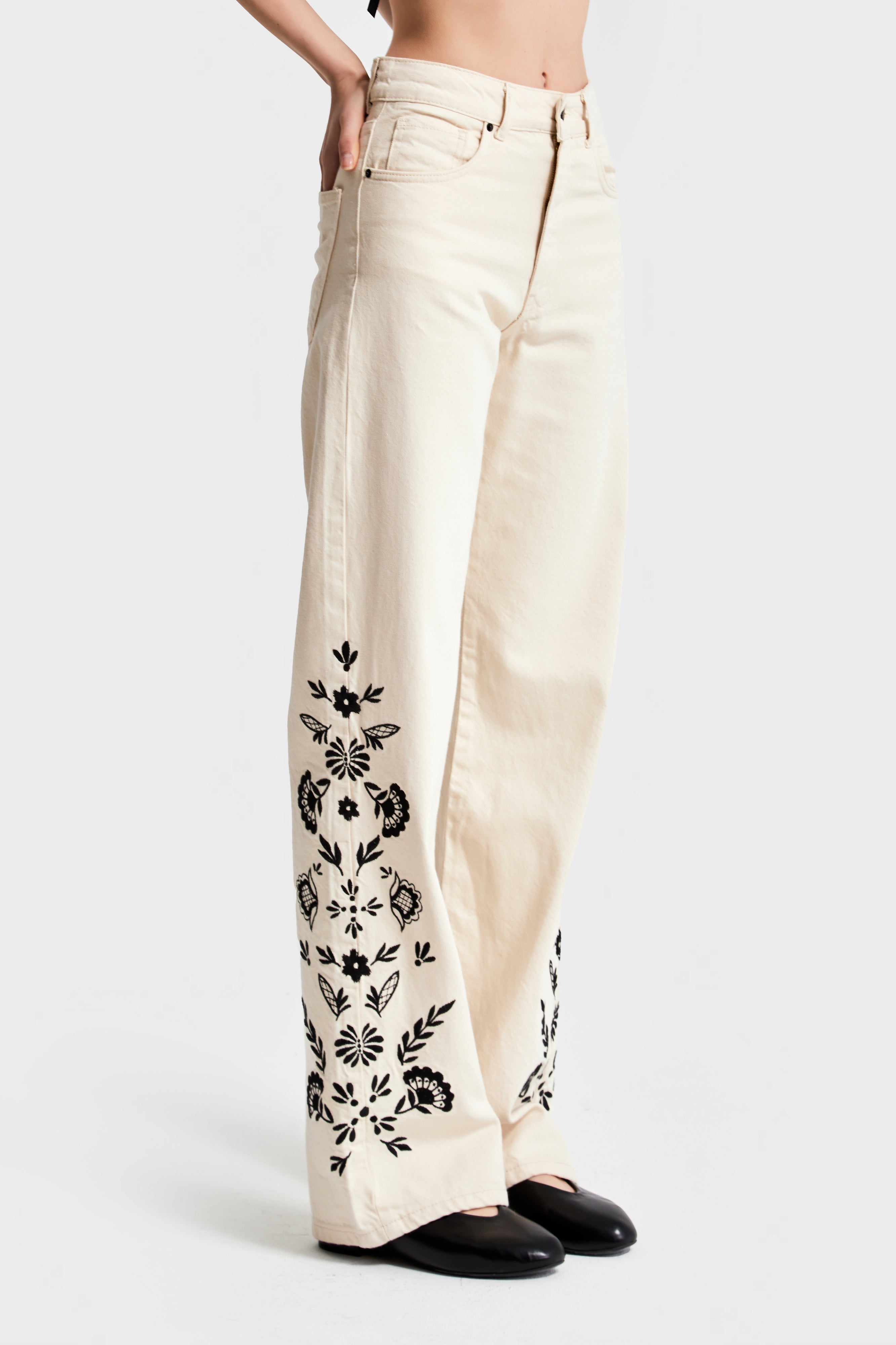 Kadın Raw Renk 7S569 Nakışlı Tasarım Loose Fit Denim