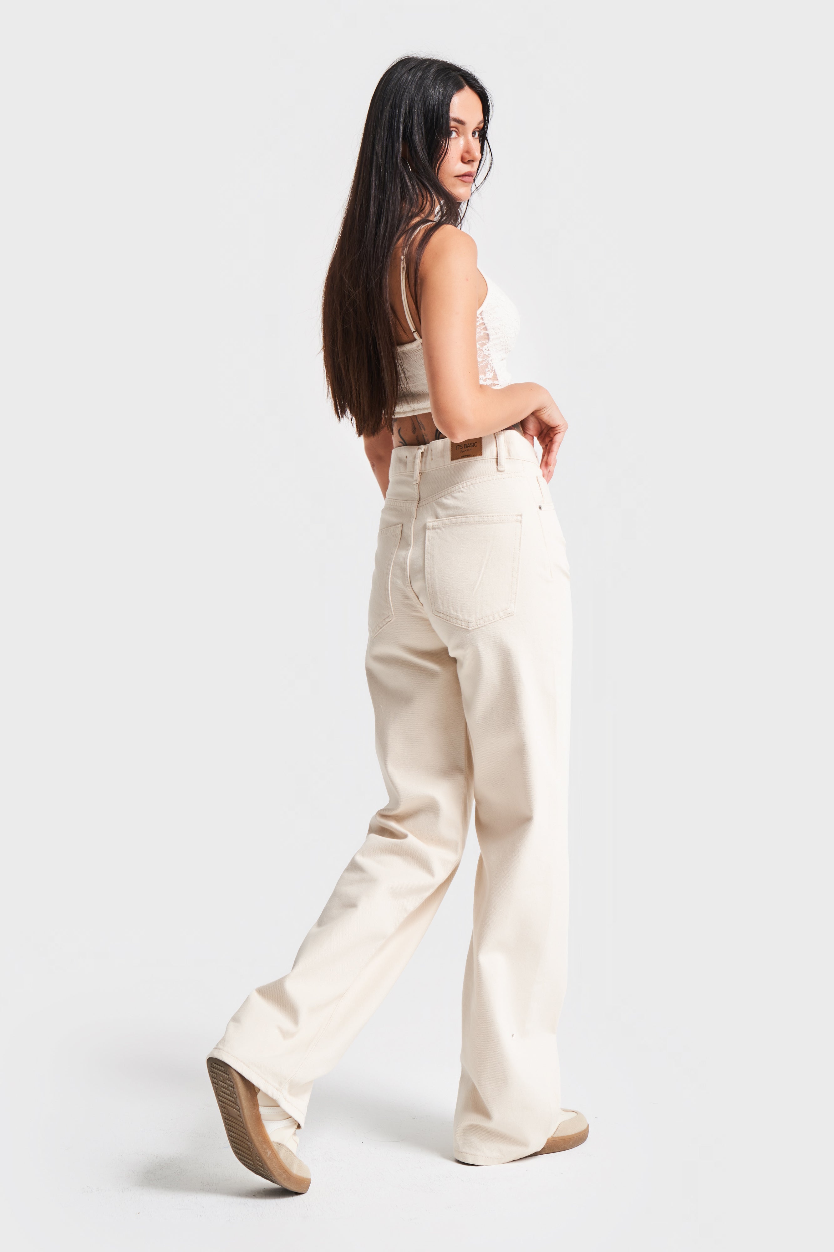 Kadın Raw Renk Lora Loose Fit Orta Bel Denim