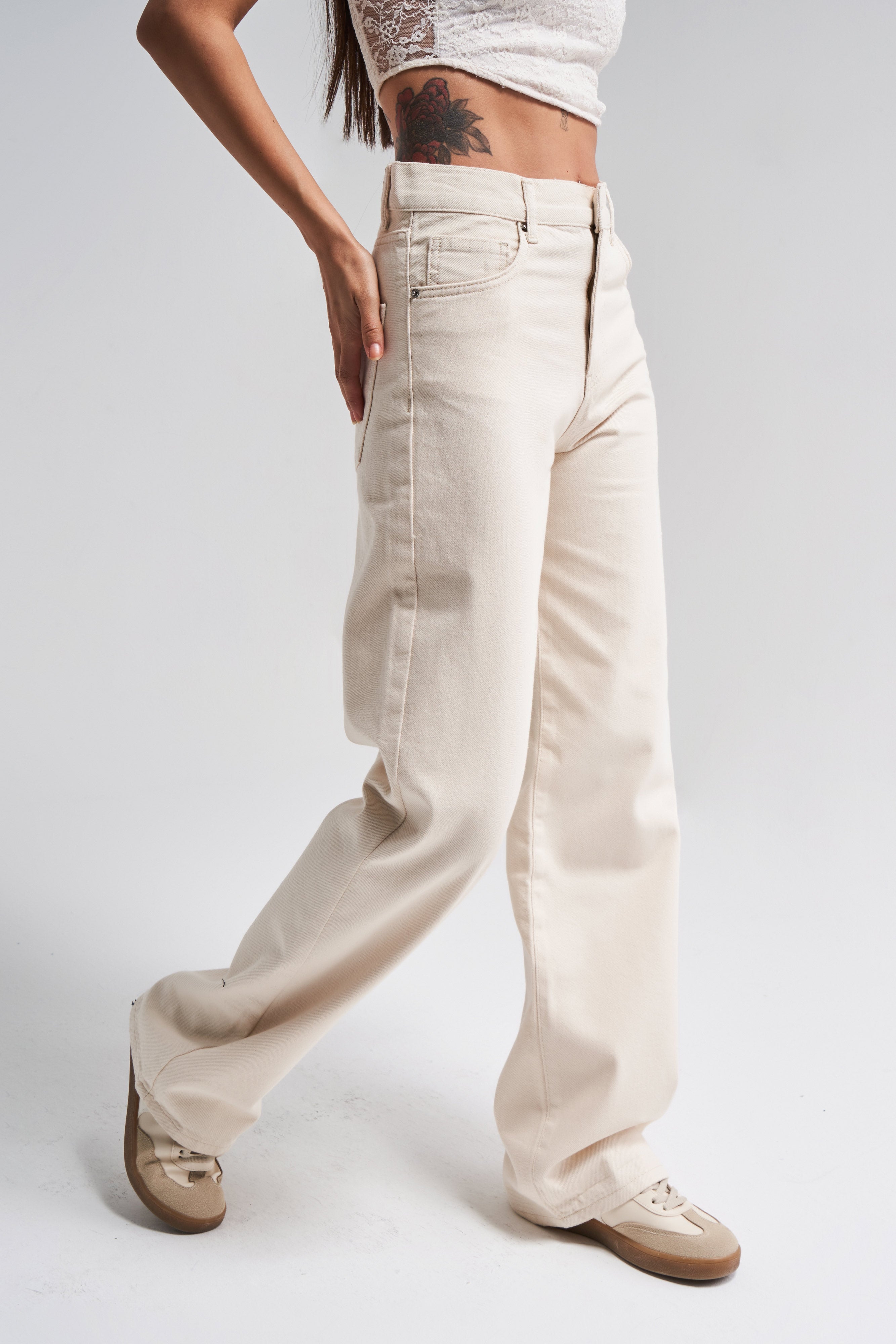 Kadın Raw Renk Lora Loose Fit Orta Bel Denim