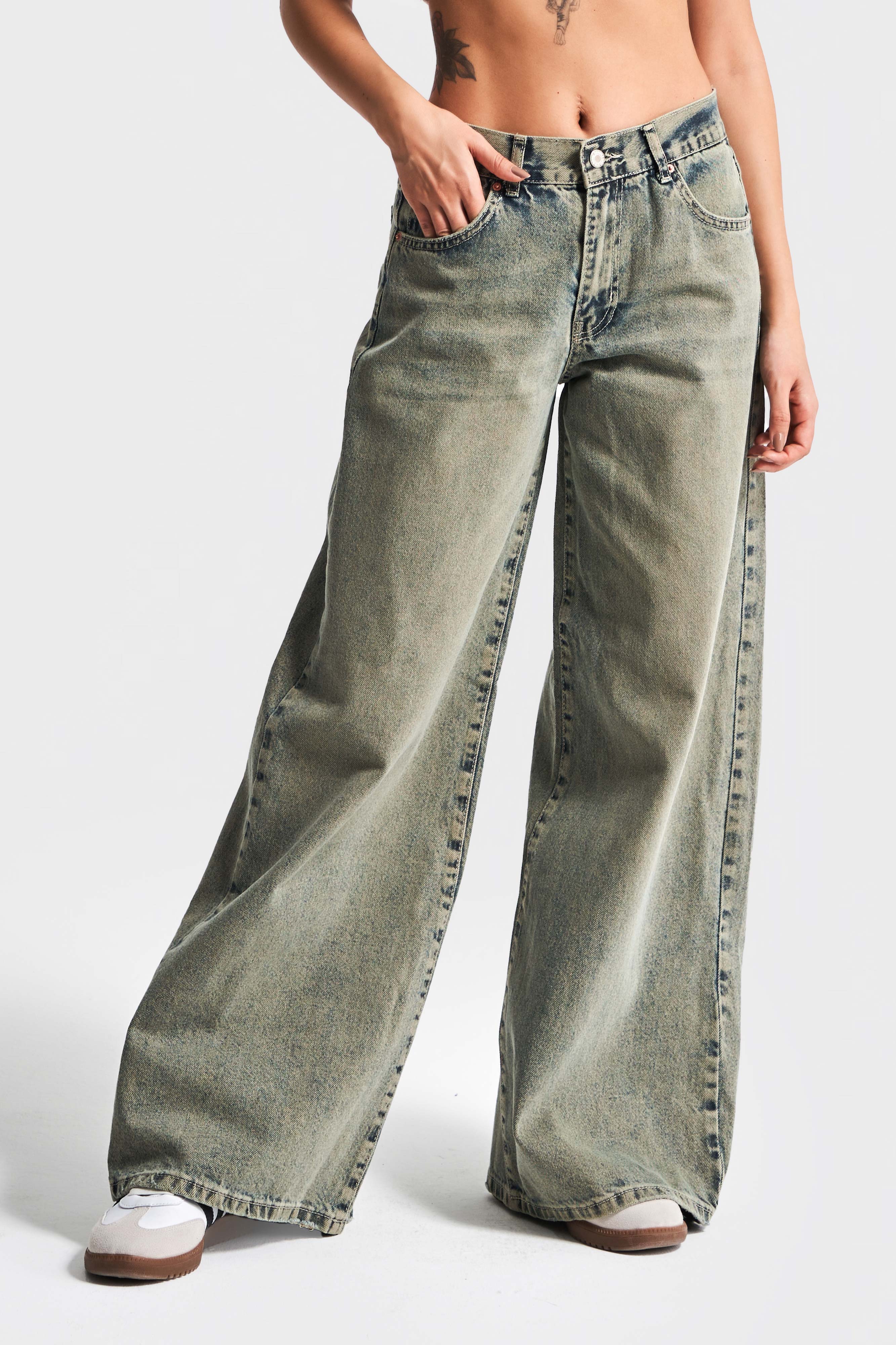 Kadın S.Kot Rengi Hera 5S4 Palazzo Fit %100 Koton Orta Bel Denim Jean