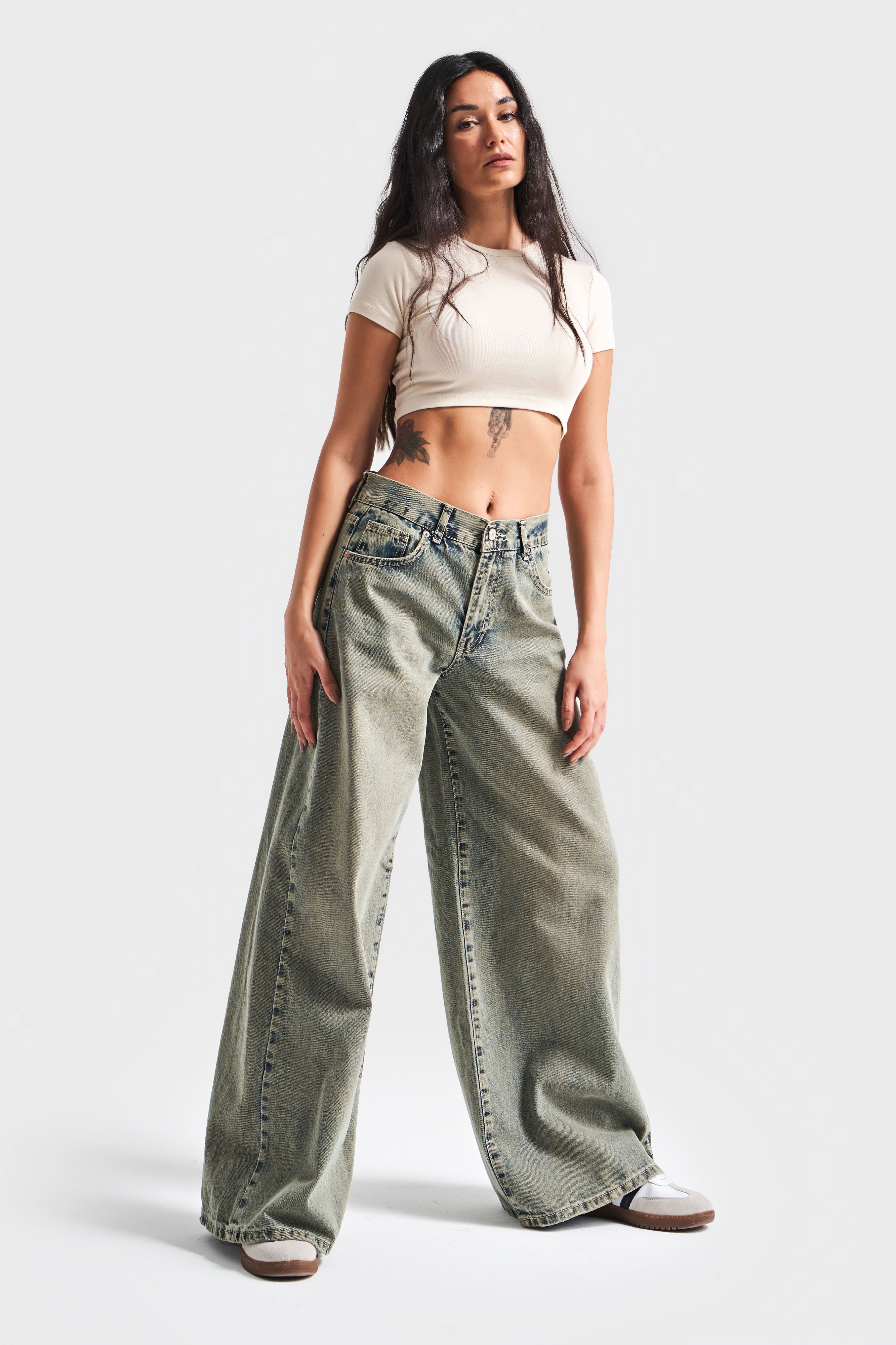 Kadın S.Kot Rengi Hera 5S4 Palazzo Fit %100 Koton Orta Bel Denim Jean