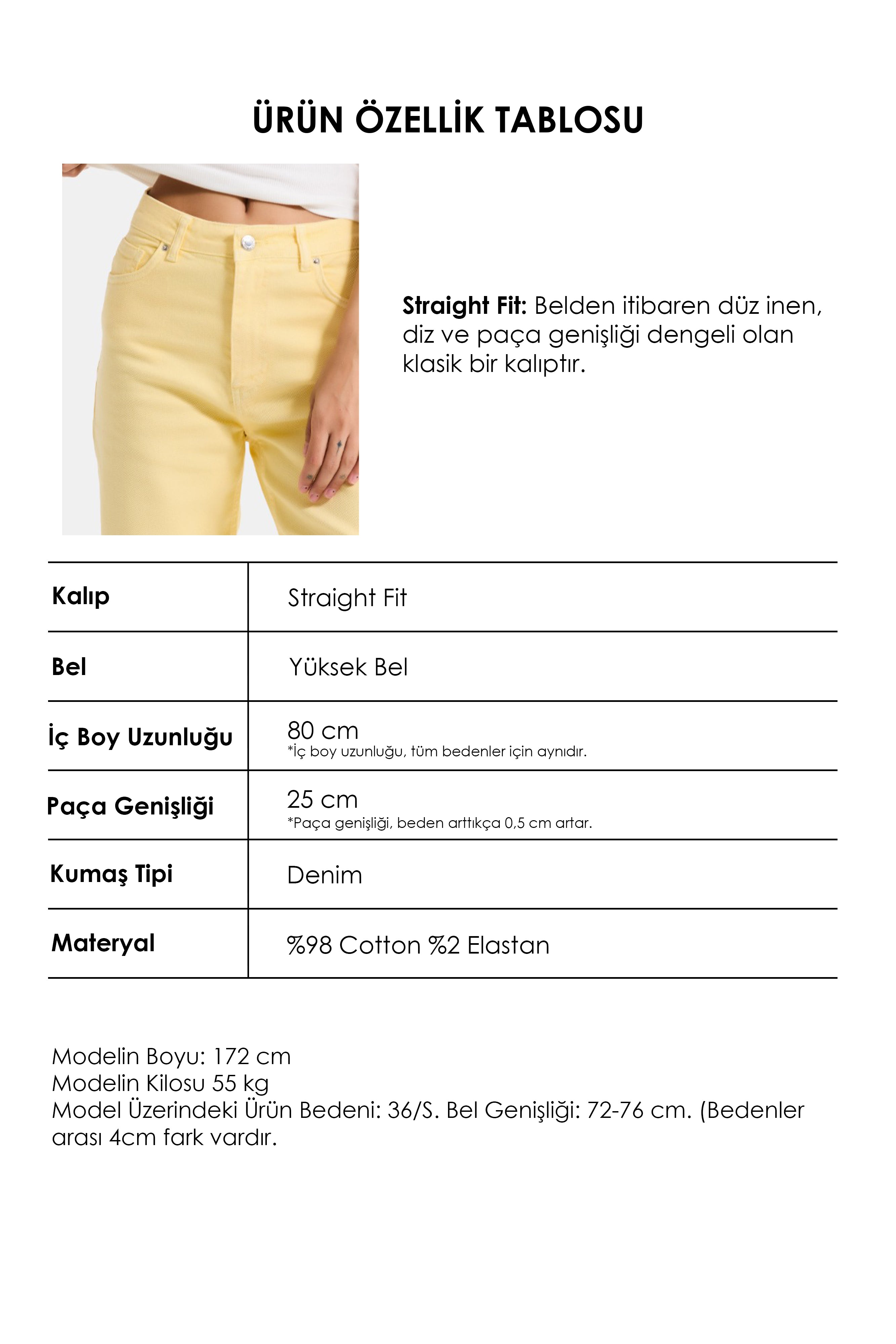 Kadın Sarı 6s6-108 Straight Fit Yüksek Bel Denim Jean