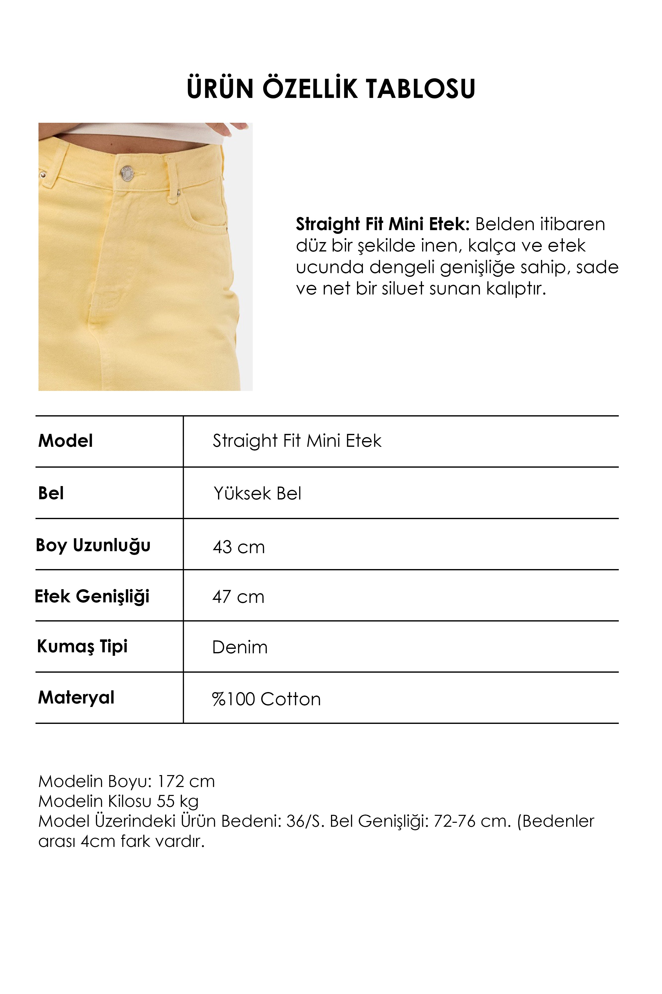 Kadın Sarı 6s6-108 Straight Mini Denim Etek
