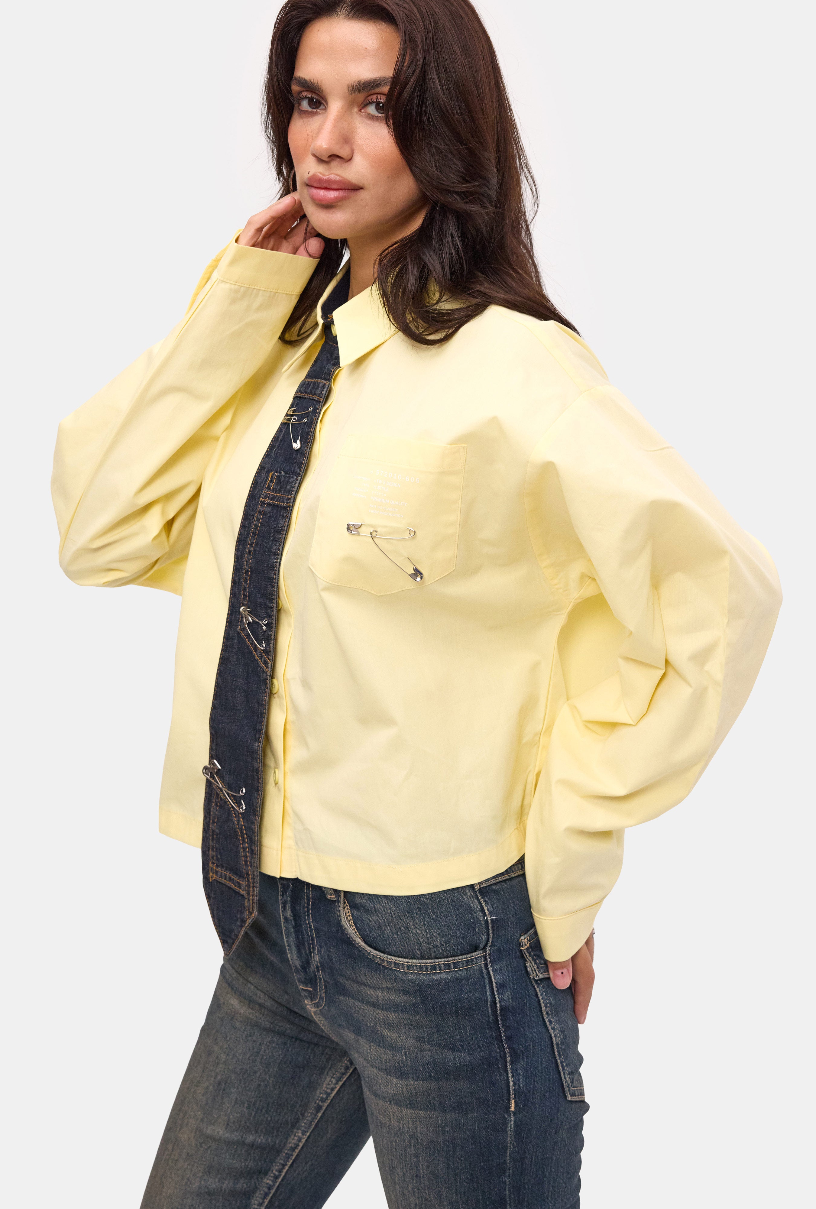 Kadın Sarı Oversize Özel Tasarım Gömlek